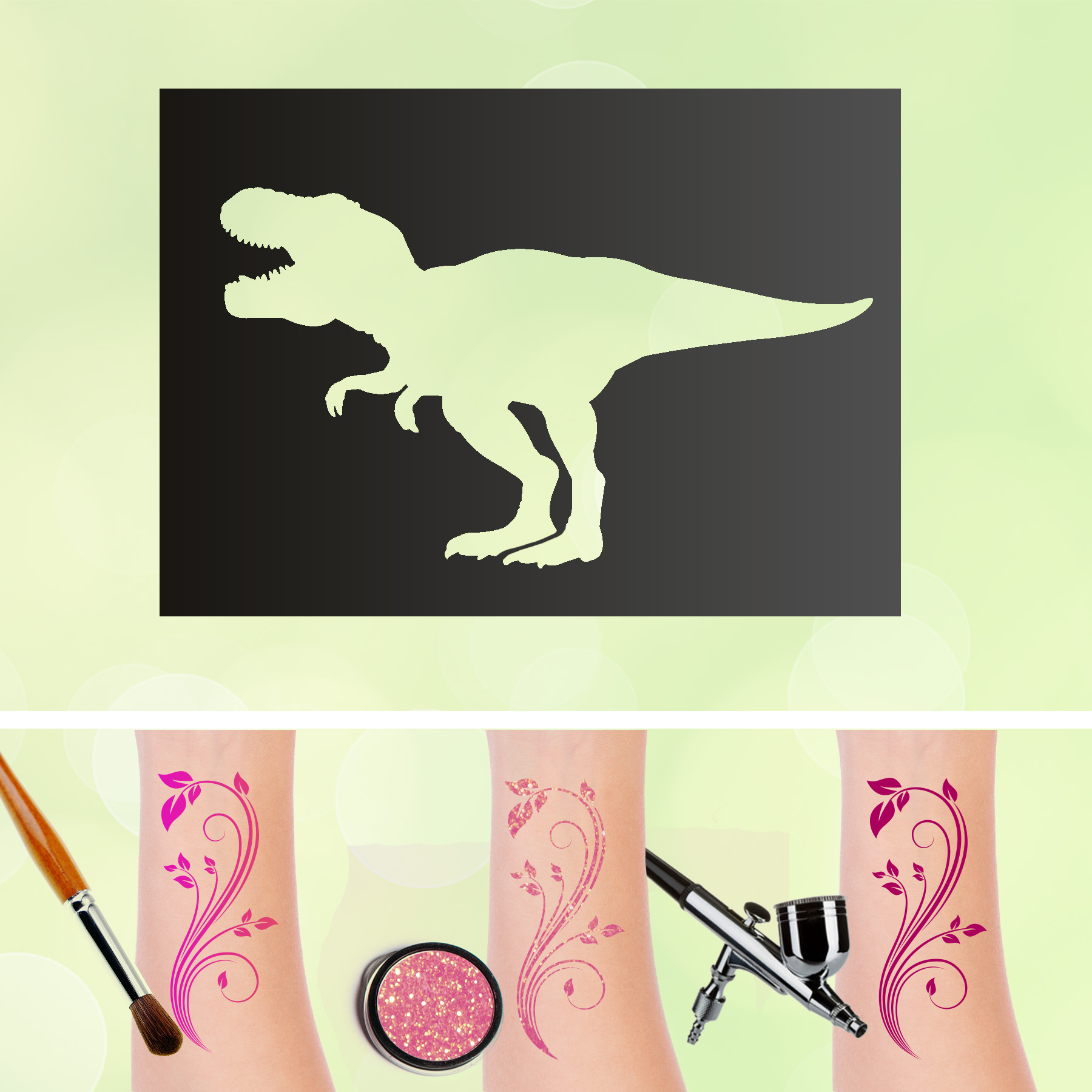 Tattoo Schablone T-Rex Tyrannosaurus Dinosaurier Dino Selbstklebend Kinder Schminken Airbrush