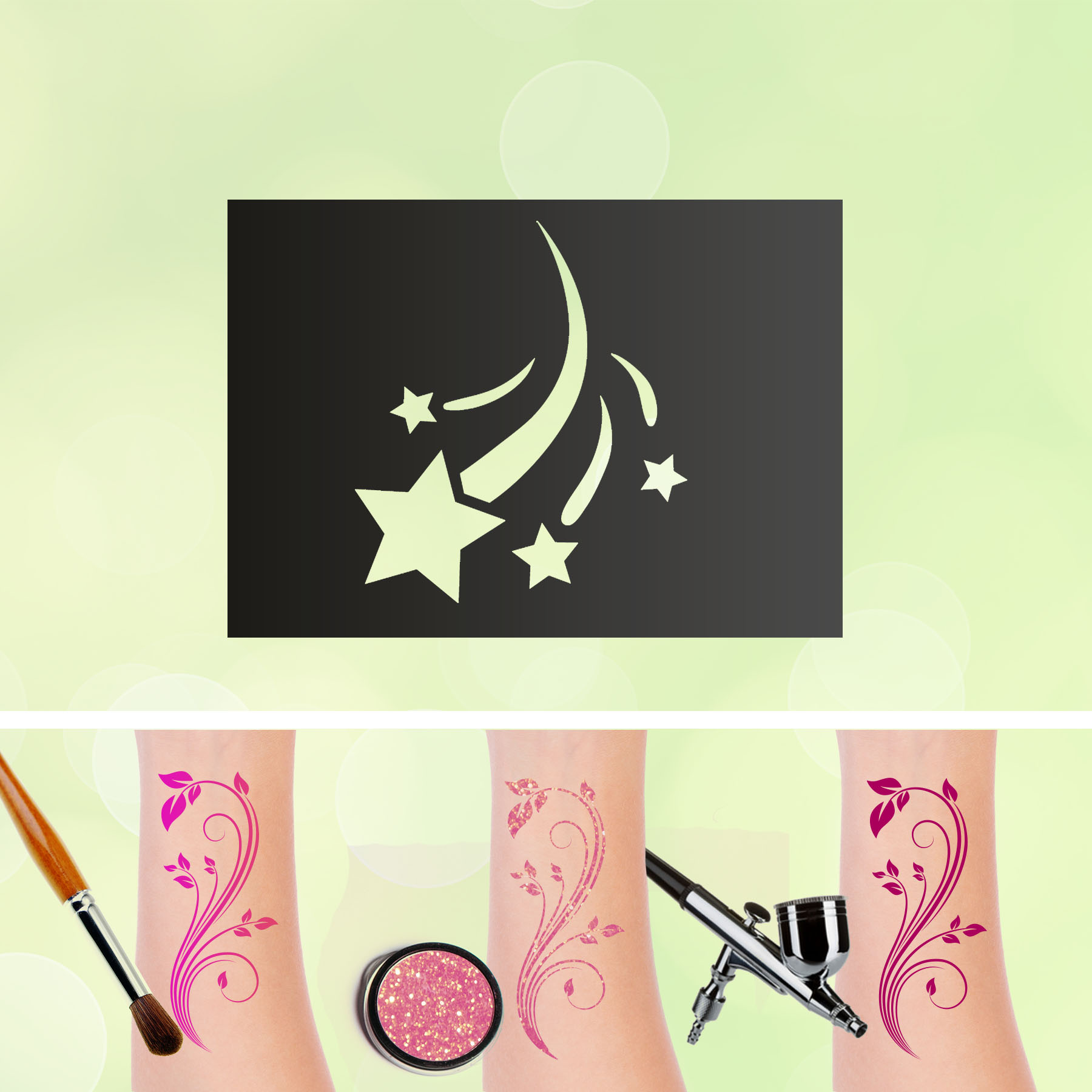 Tattoo Schablonen Sternschnuppe 2  Selbstklebend Kinderschminken Airbrush