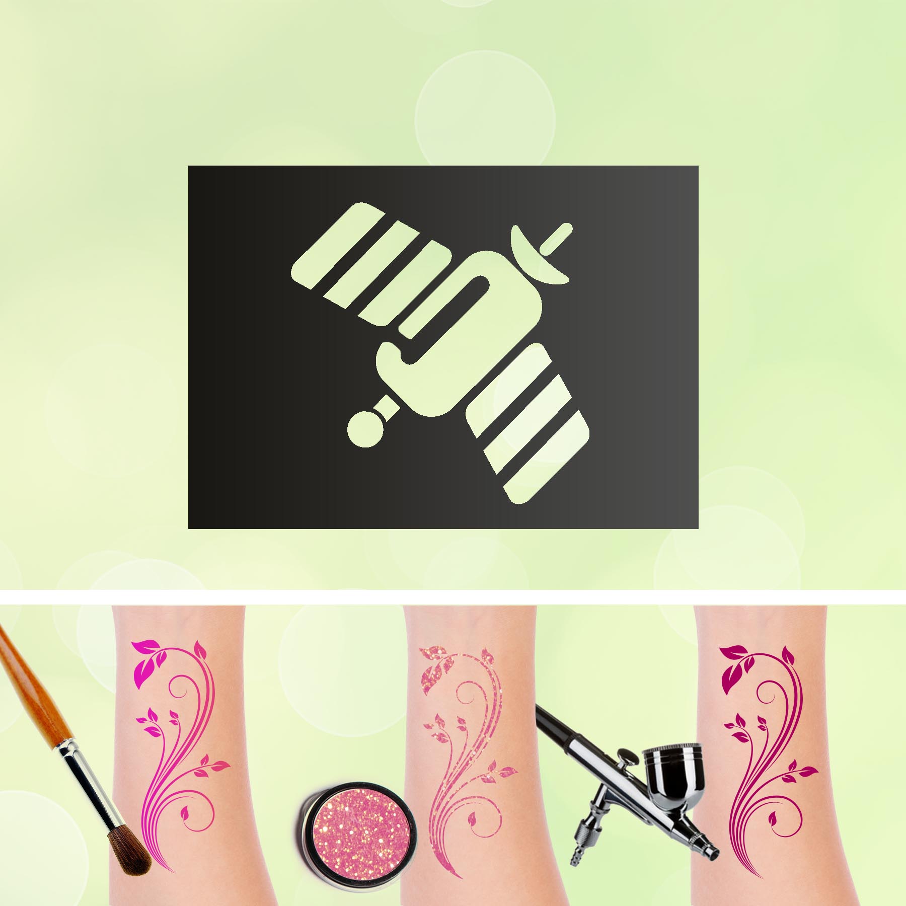 Tattoo Schablone Satellit Raumfahrt Selbstklebend Kinder Schminken Airbrush Weltraum Universum