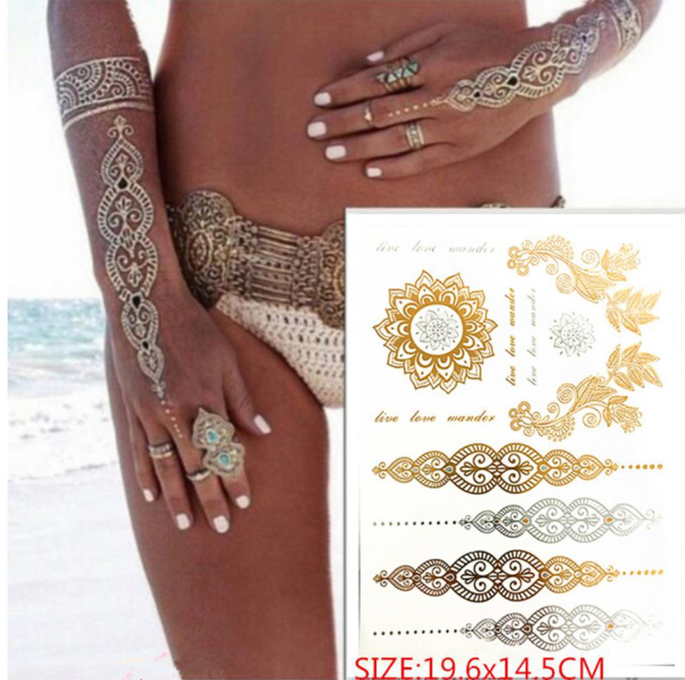 Tattoo Hauttattoo Sommer Set Metallic Look Temporäre Tattoos Goldfolie Silber