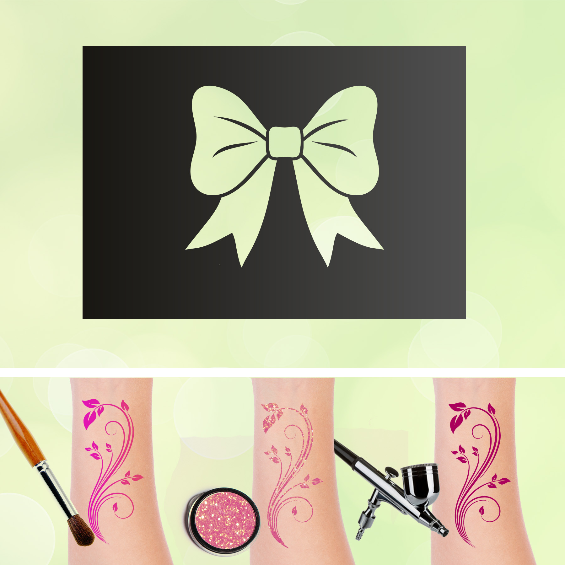 Tattoo Schablone Schleife 2 Selbstklebend Kinder Schminken Airbrush Accessoires
