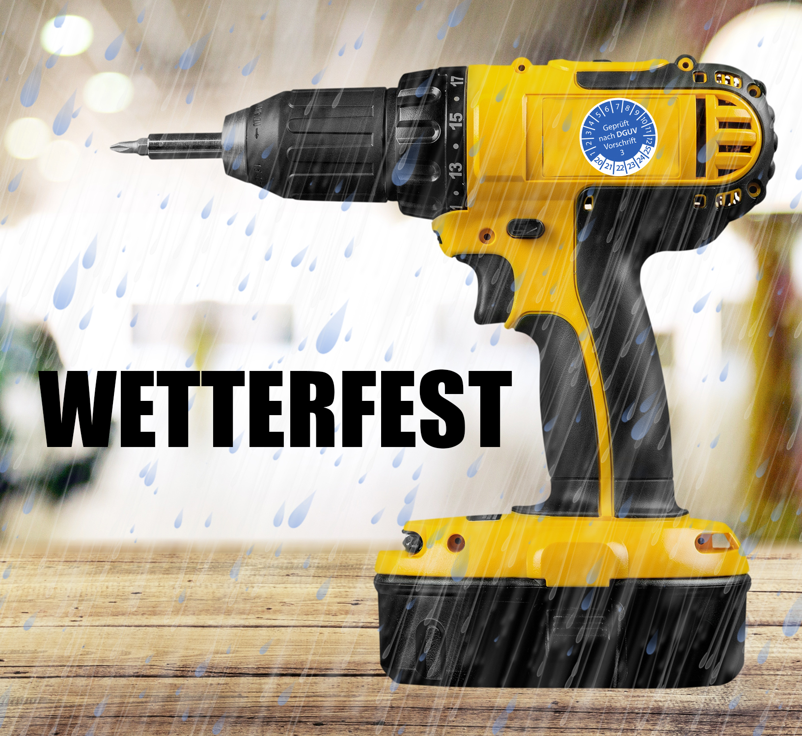 Prüfplakette Geprüft nach DGUV 3 mit Firmenname 2023 - 2028 auf Rolle, Ø 2-3cm Rund Blau Individuell