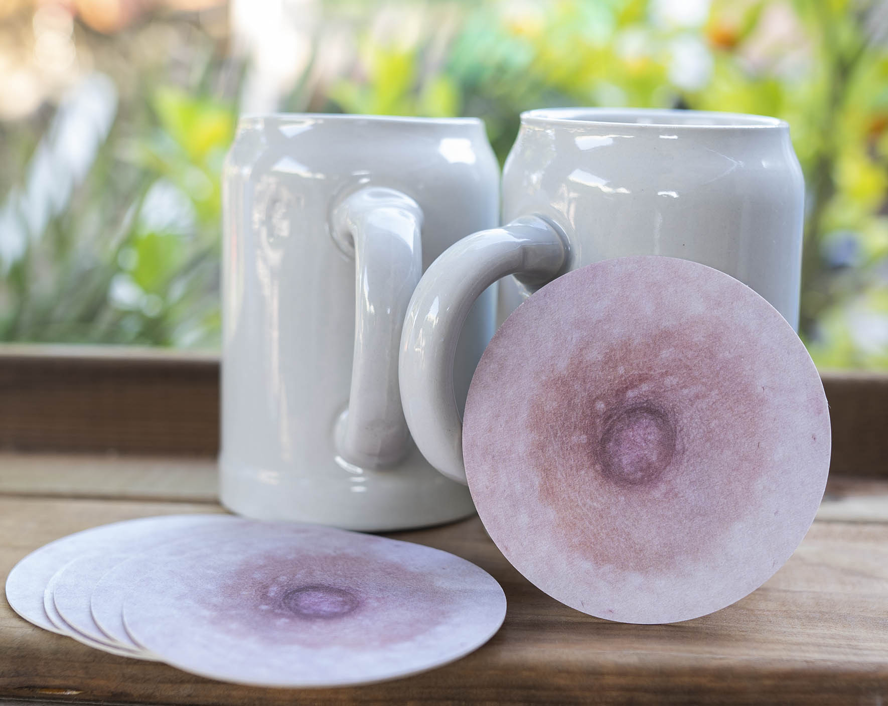 Bierdeckel Bier Anus Nippel beidseitig bedruckt Fun Untersetzer Party