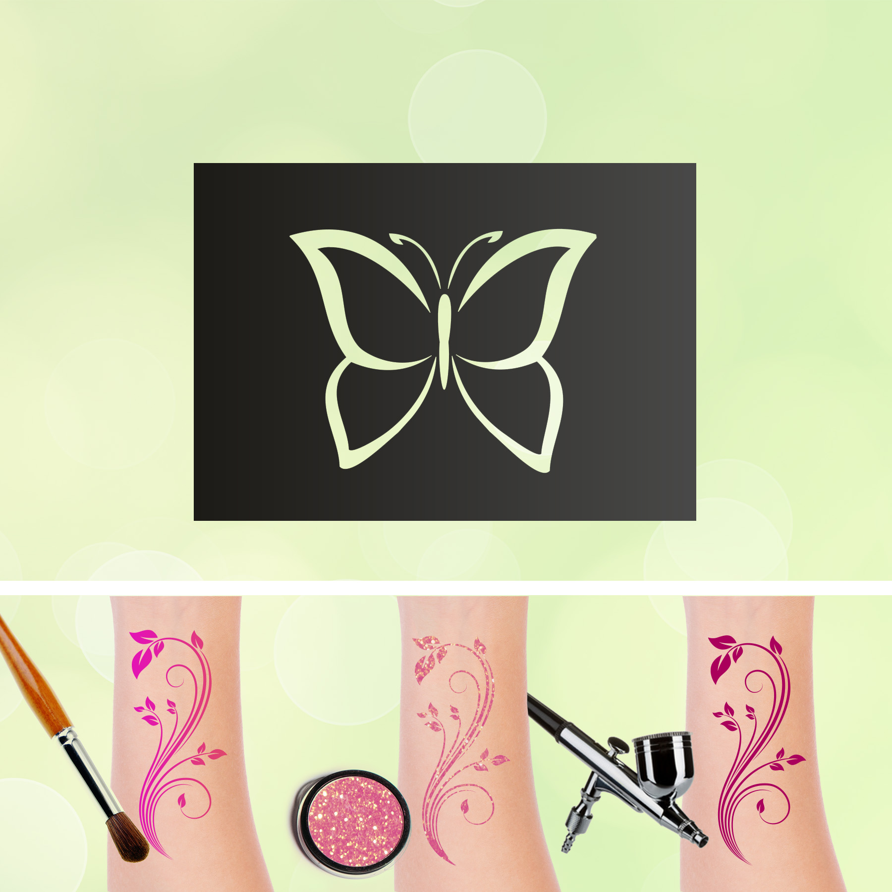 Tattoo Schablonen Schmetterling 3 Selbstklebend Kinder Schminken Airbrush Frühling