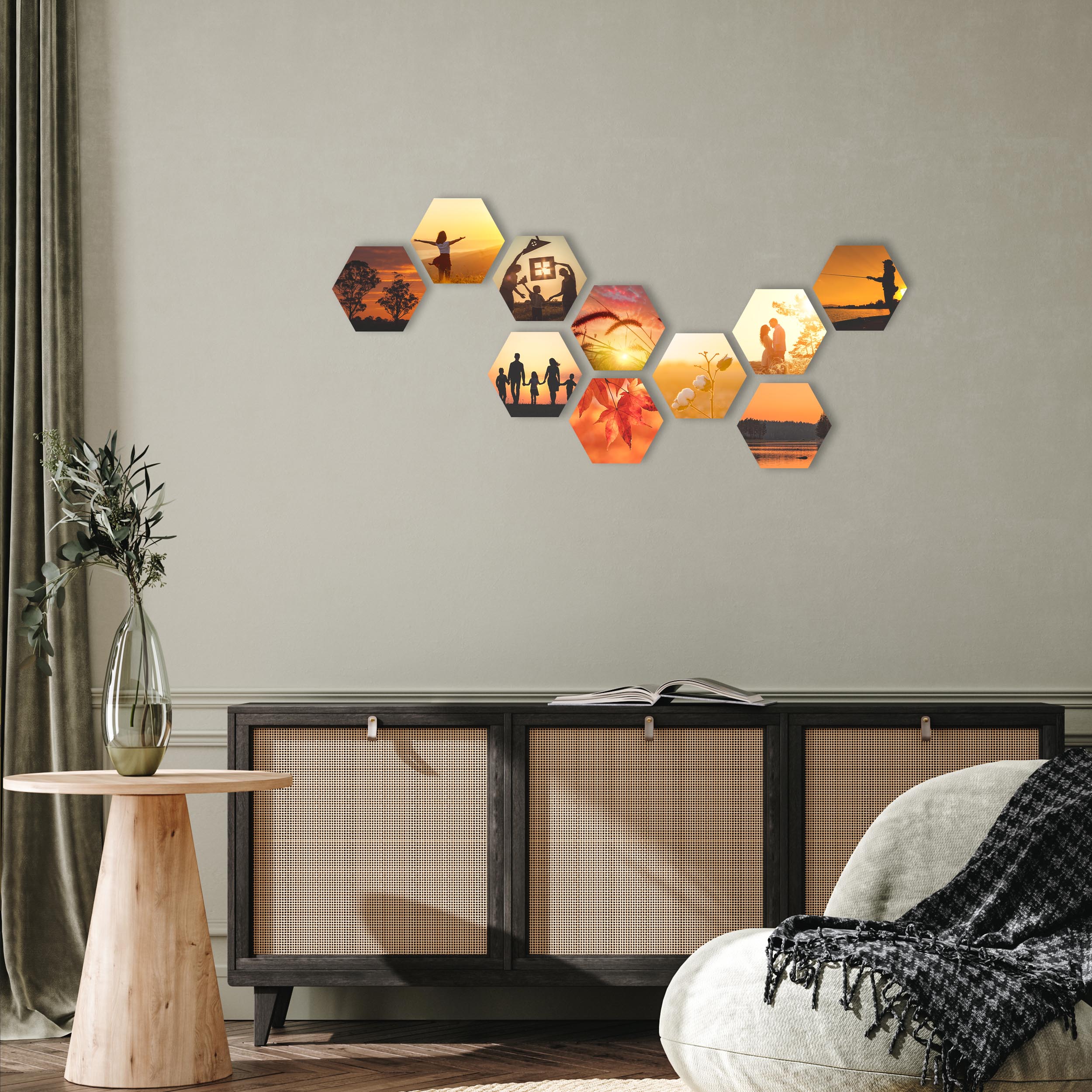 Hexagon Wabe Wandbilder - Gestalten Sie Ihre Wanddeko mit Ihren eigenen Bildern oder Fotos selbst. Fotogeschenke personalisiert mit Wunschmotiv
