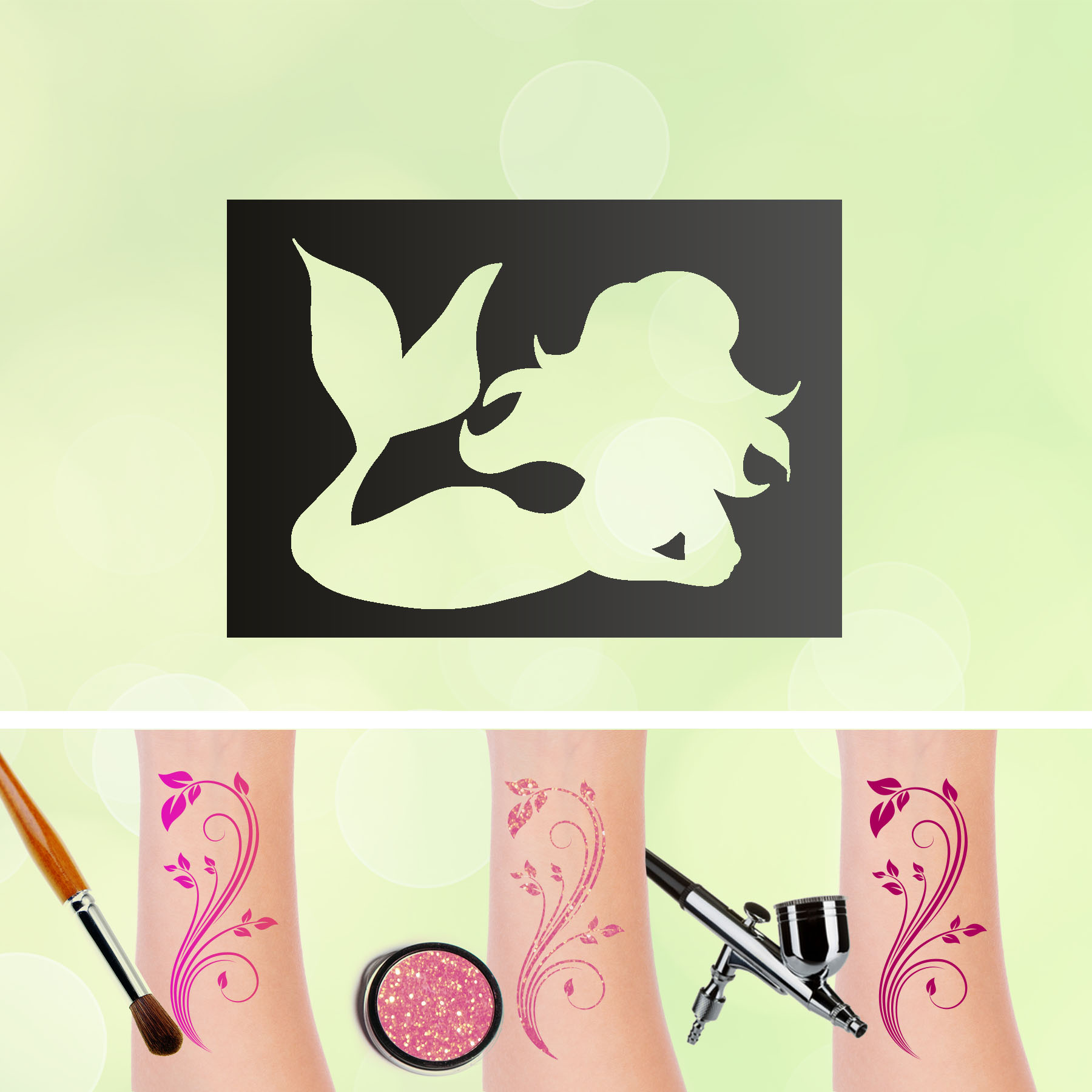 Tattoo Schablone Meerjungfrau 5 Selbstklebend Kinder Schminken Airbrush Meer Unterwasser Ozean Body