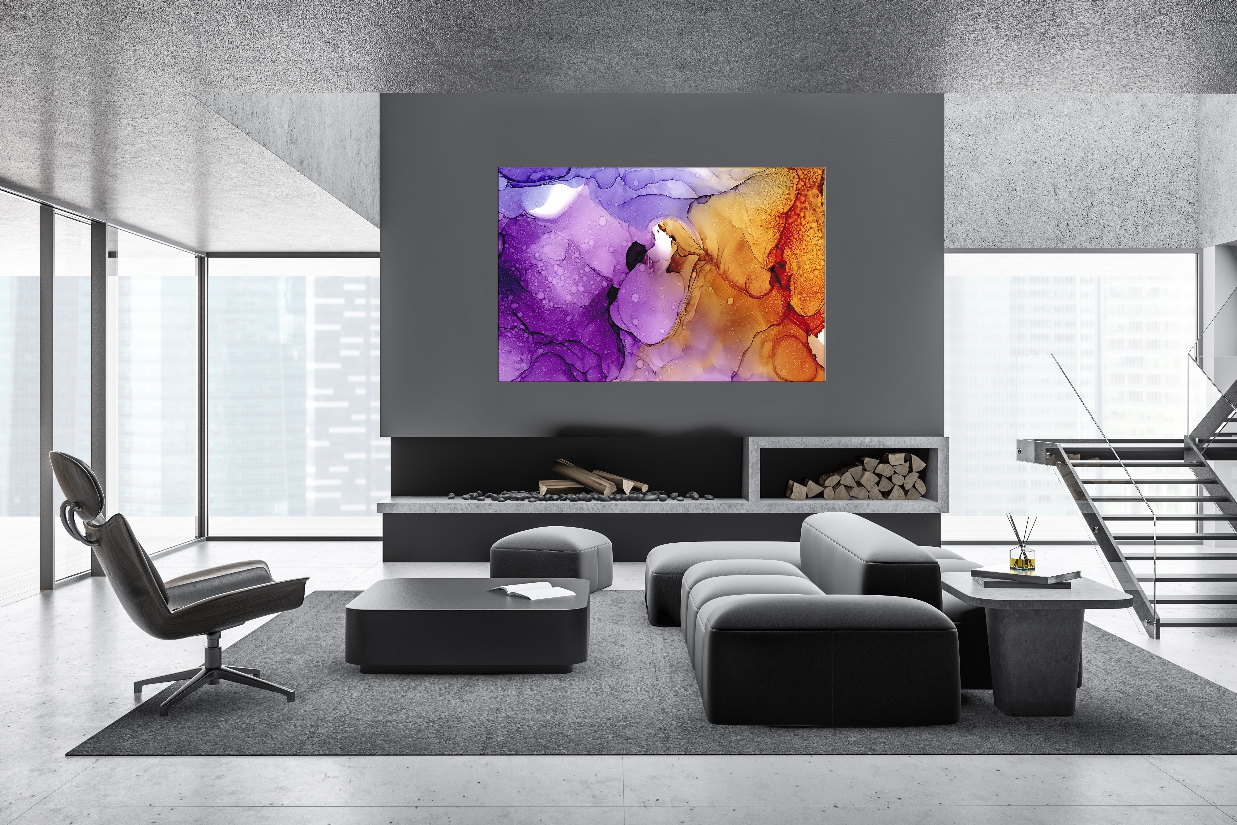 Wandbild Querformat Titel: Bunte Kunst Wasserfarben Bild Wanddeko Alu Dibond Leinwand Acrylglas Holzbalken Butlerfinish Poster