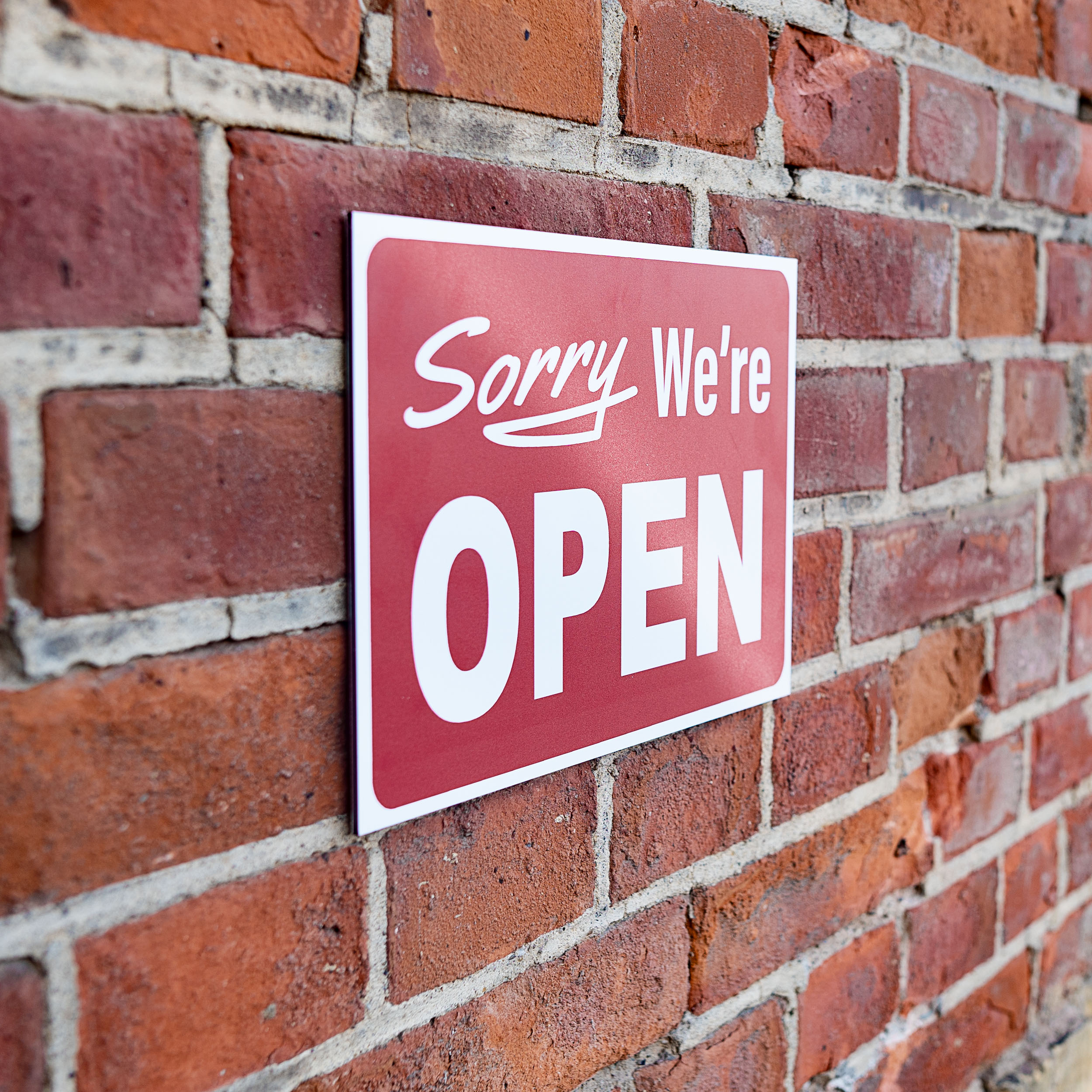 Sorry we´re OPEN Schild Entschuldigung wir haben geöffnet Alu Verbund Türschild Scherzartikel Geschenkidee