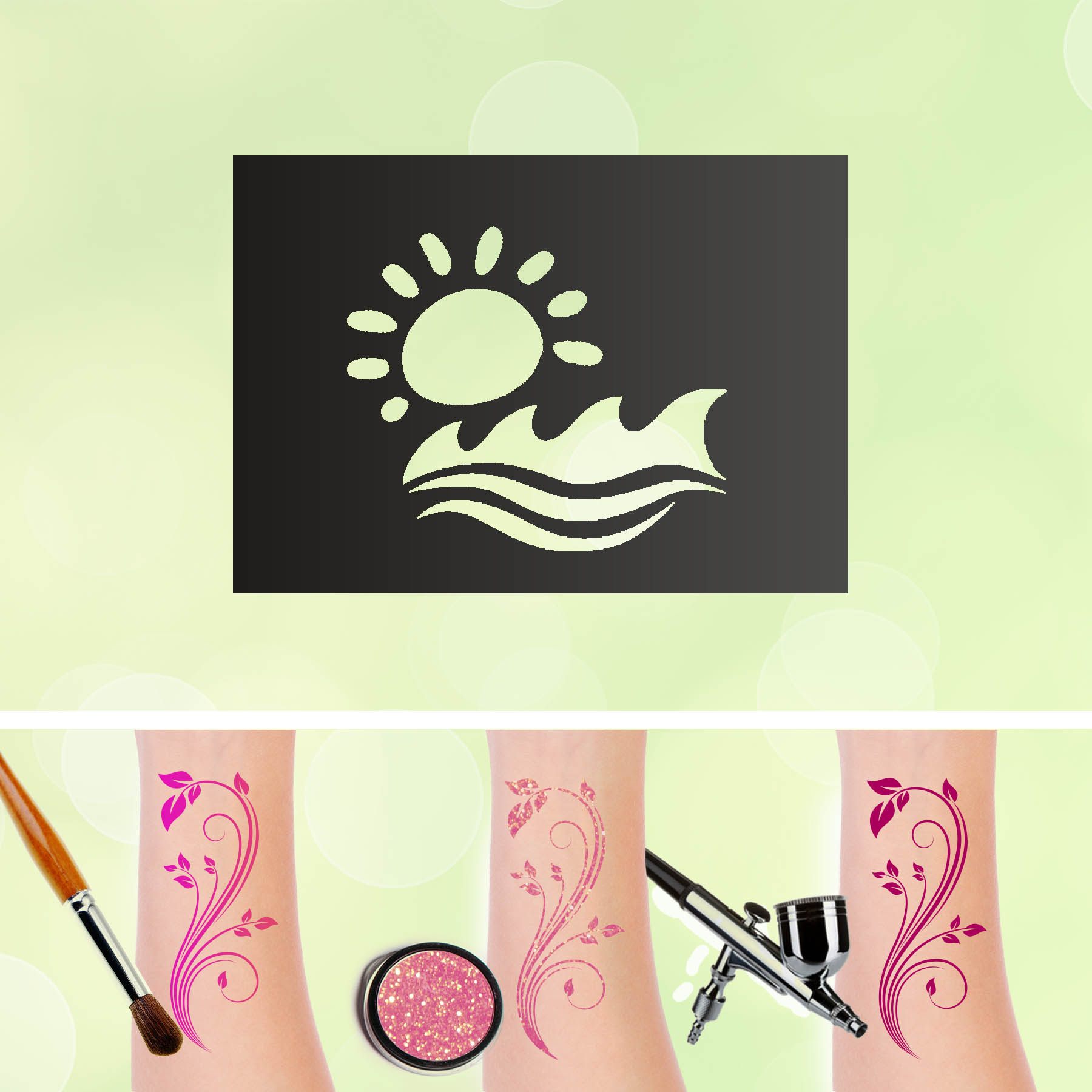Tattoo Schablonen Sonne Welle Selbstklebend Kinderschminken Airbrush
