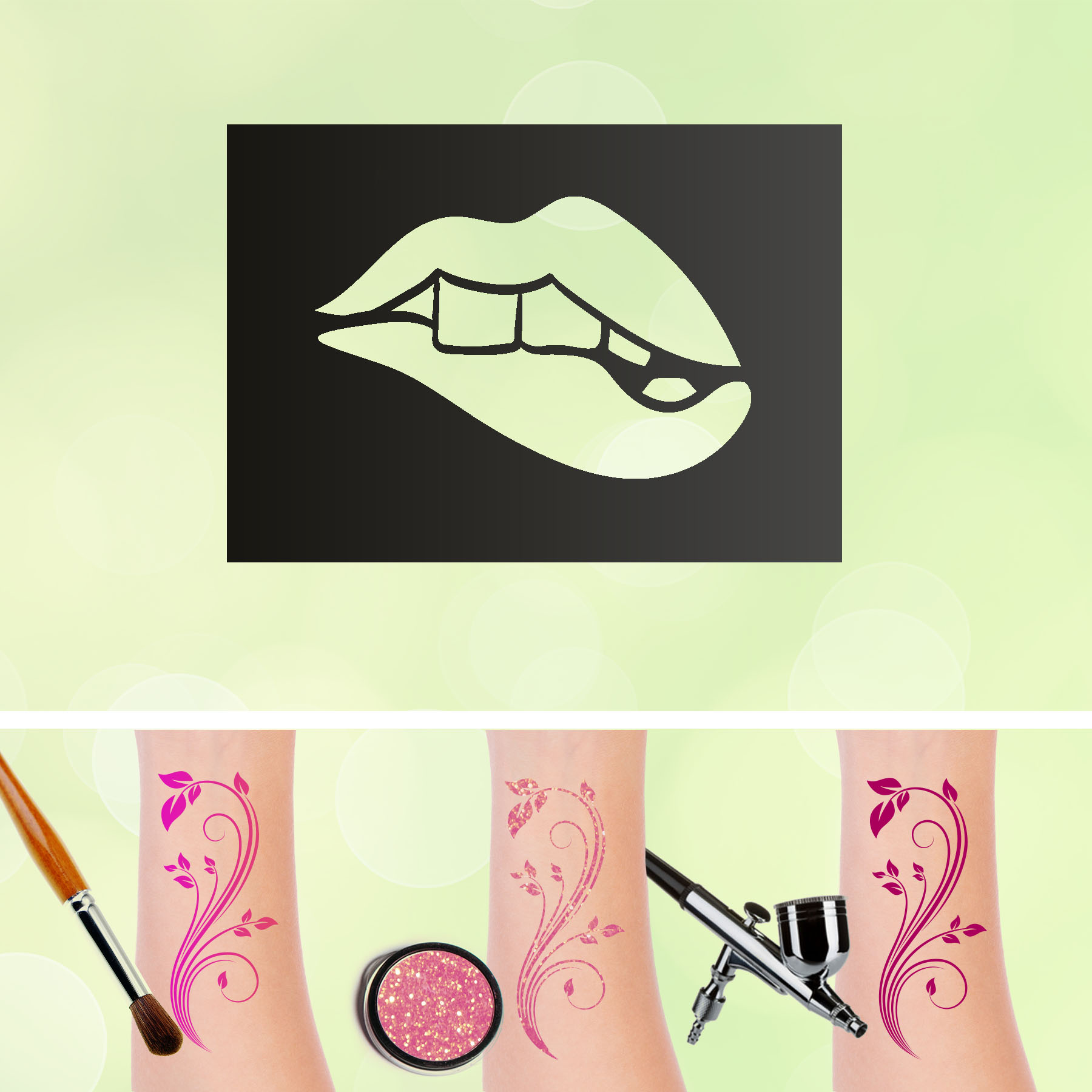 Tattoo Schablone Lippe Erotik  Selbstklebend Glitzertattoo Schminken Airbrush Make up FSK 18