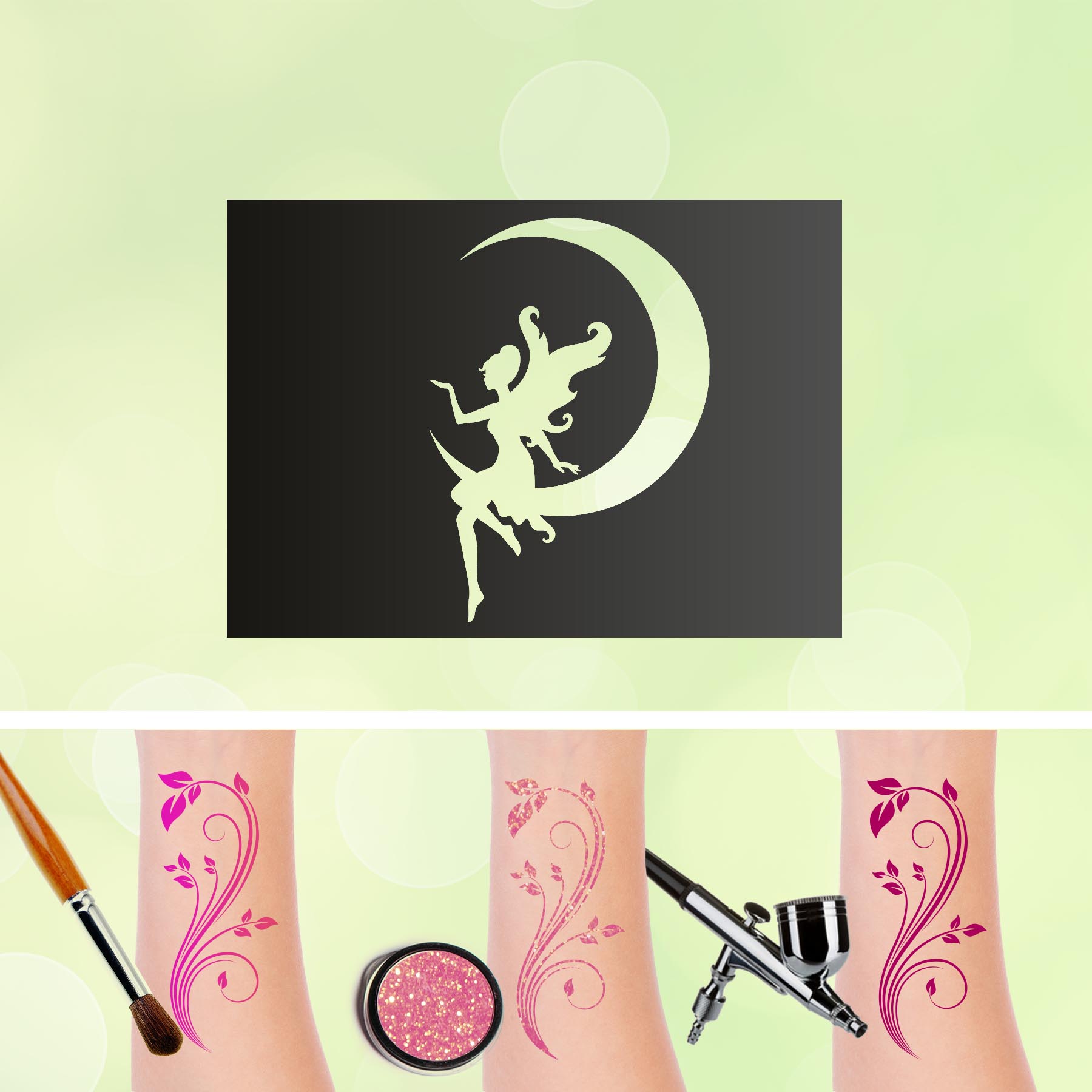 Tattoo Schablone Fee Mond Glitzertattoos Selbstklebend Kinder Schminken Airbrush Feen Moon
