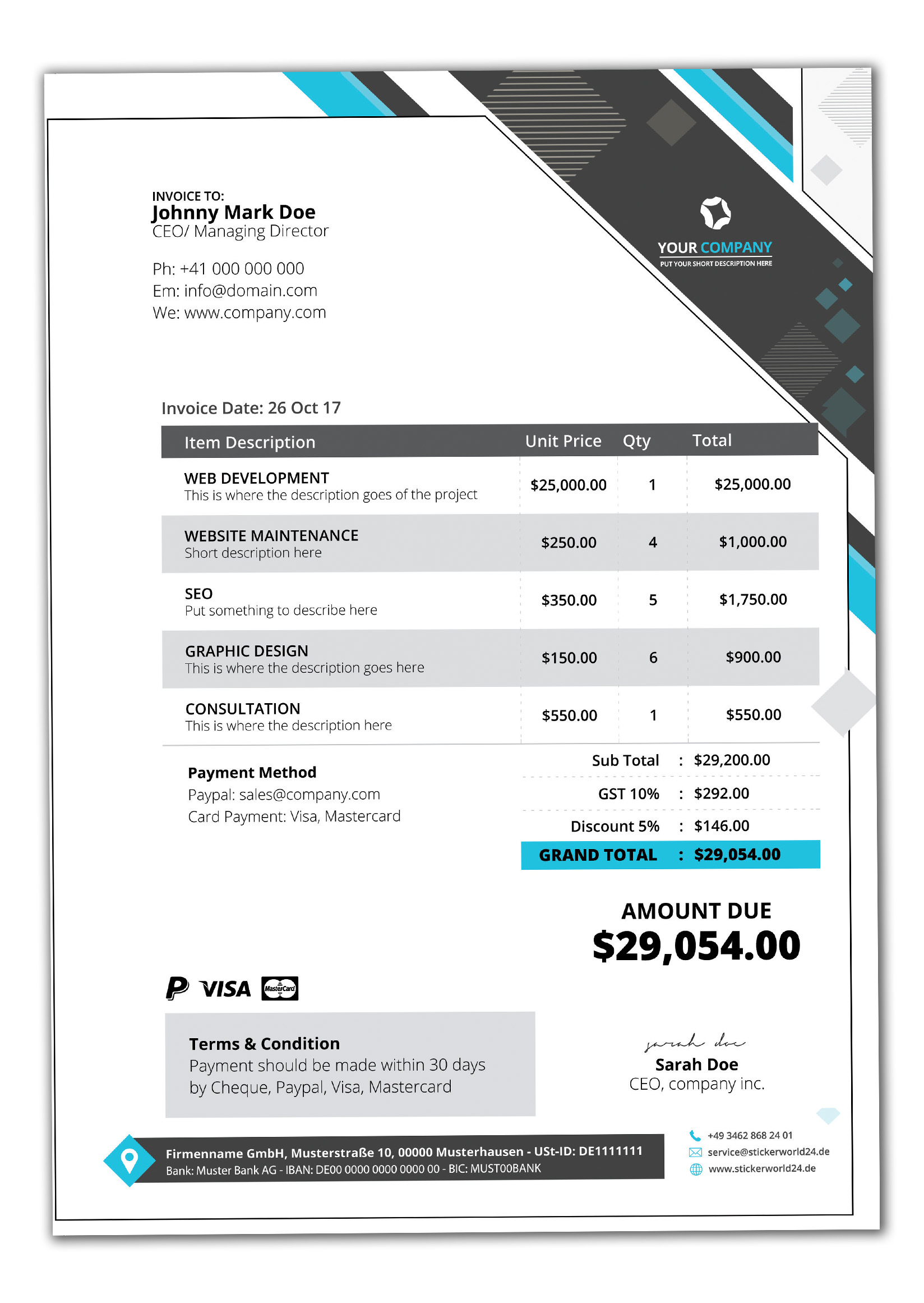 Briefpapier DIN-A4 Modern Design+Ihr Inhalt individuell einseitig bedruckt 4/0 Offsetpapier 90g/m²