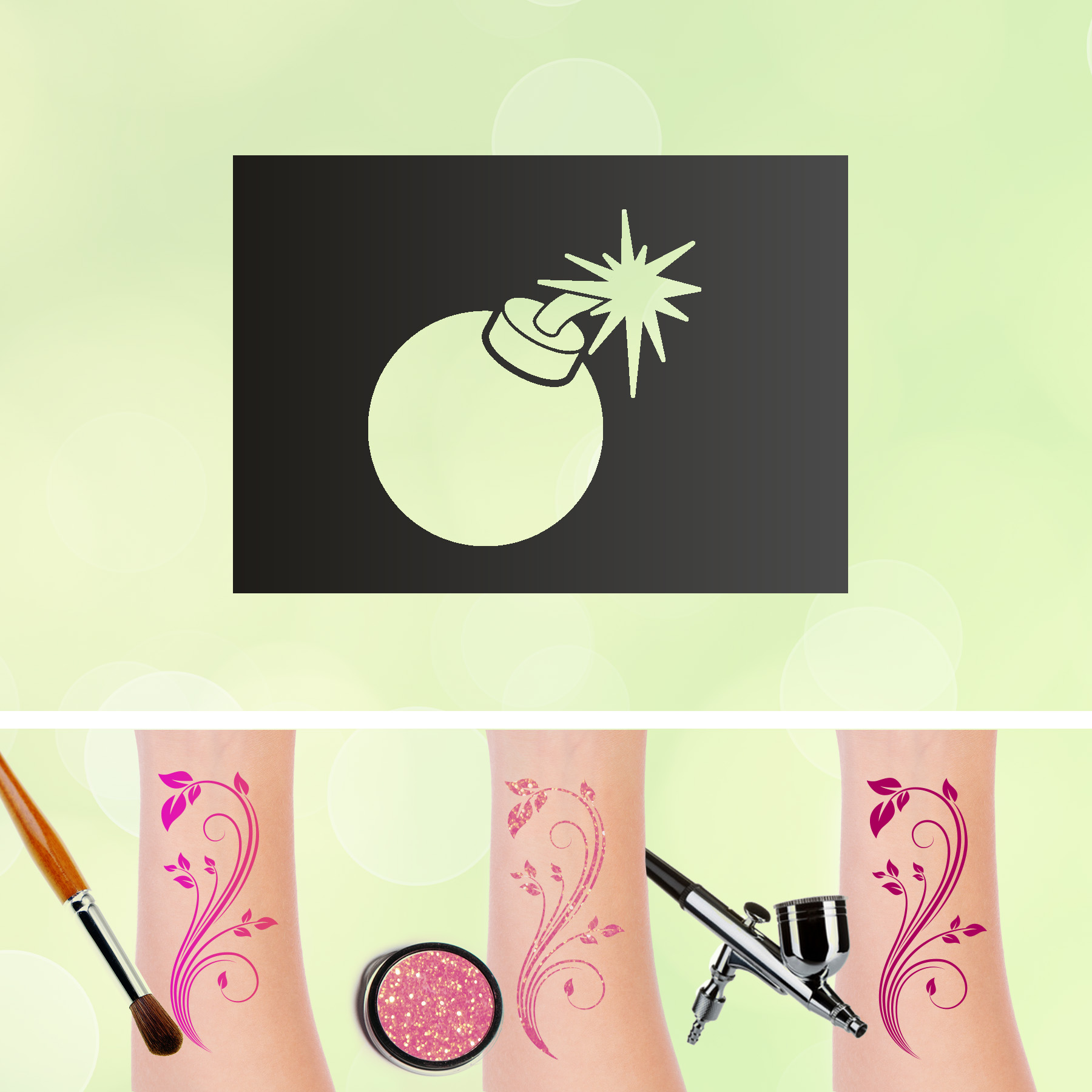 Tattoo Schablone Bombe Glitzertattoos Selbstklebend Kinder Schminken Airbrush Piraten