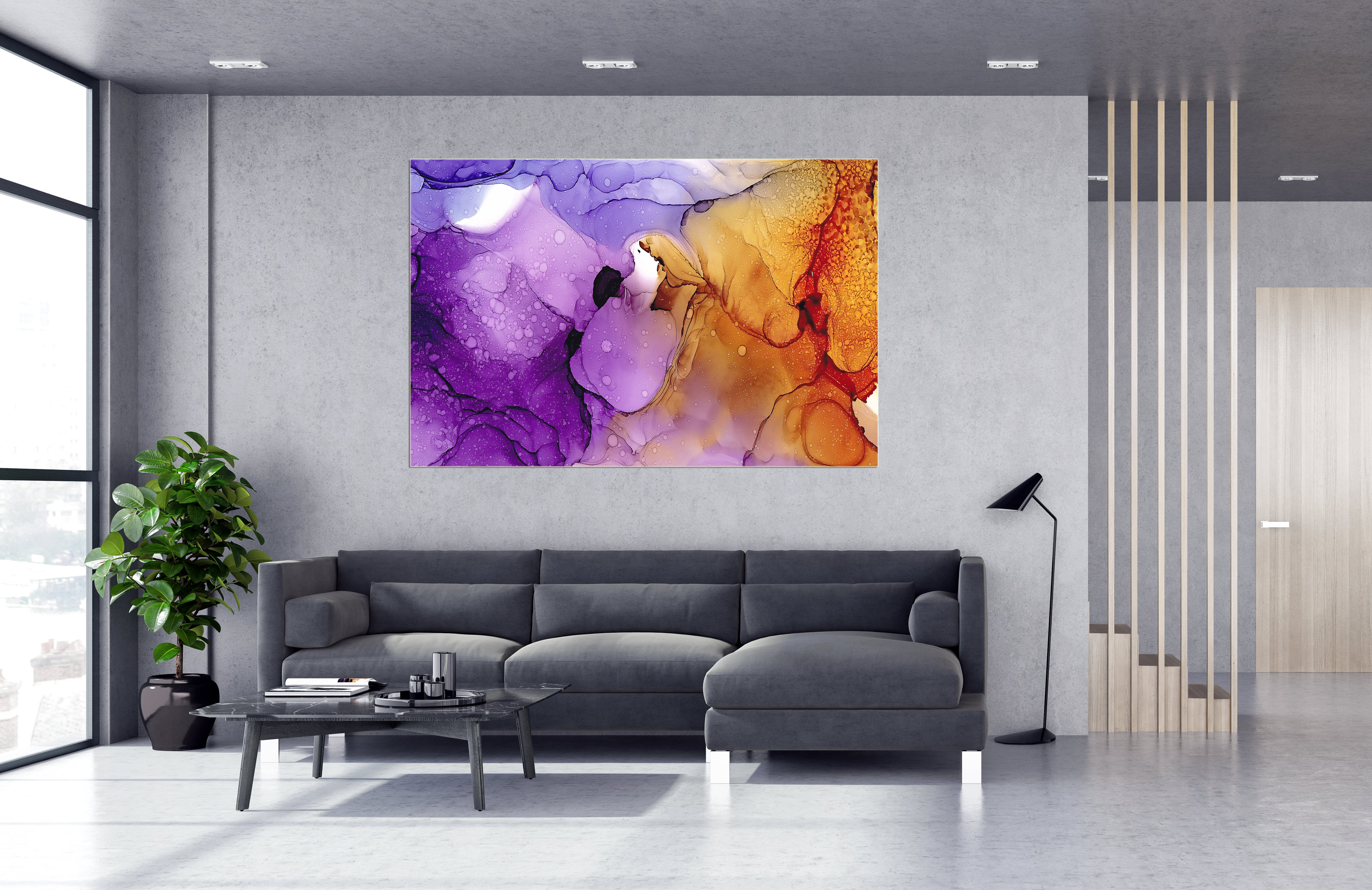 Wandbild Querformat Titel: Bunte Kunst Wasserfarben Bild Wanddeko Alu Dibond Leinwand Acrylglas Holzbalken Butlerfinish Poster