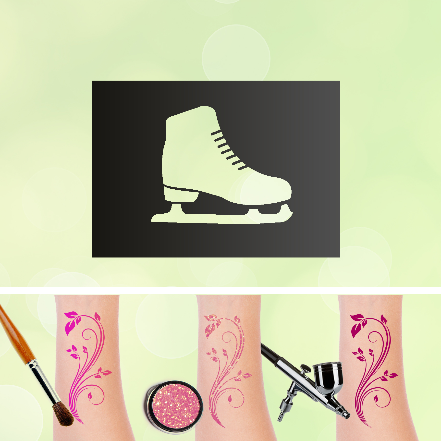 Tattoo Schablone Schlittschuh Selbstklebend Kinder Schminken Airbrush Makeup Winter Eiskunstlauf Eis