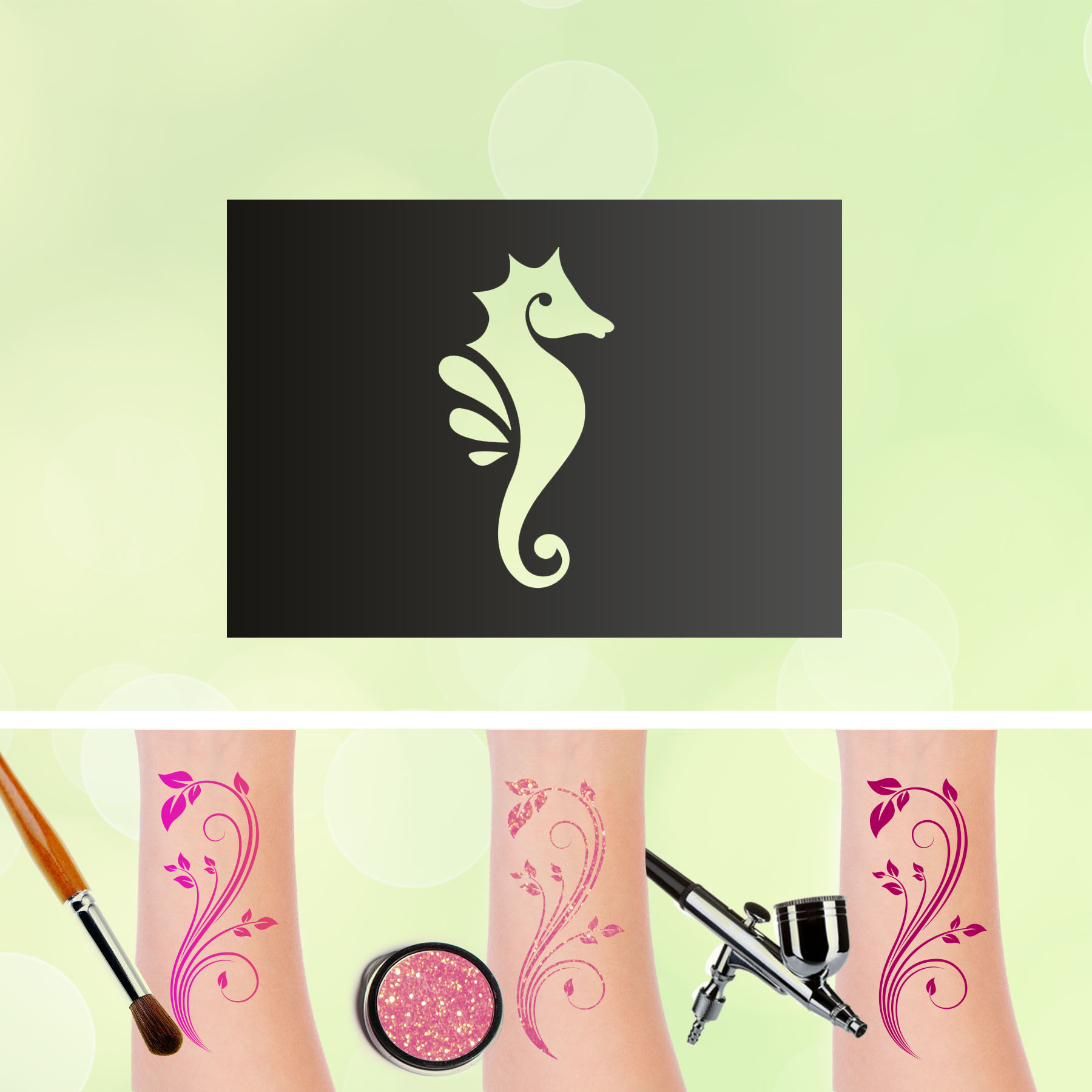 Tattoo Schablone Seepferd Selbstklebend Kinder Schminken Airbrush Meer Unterwasser Ozean Body
