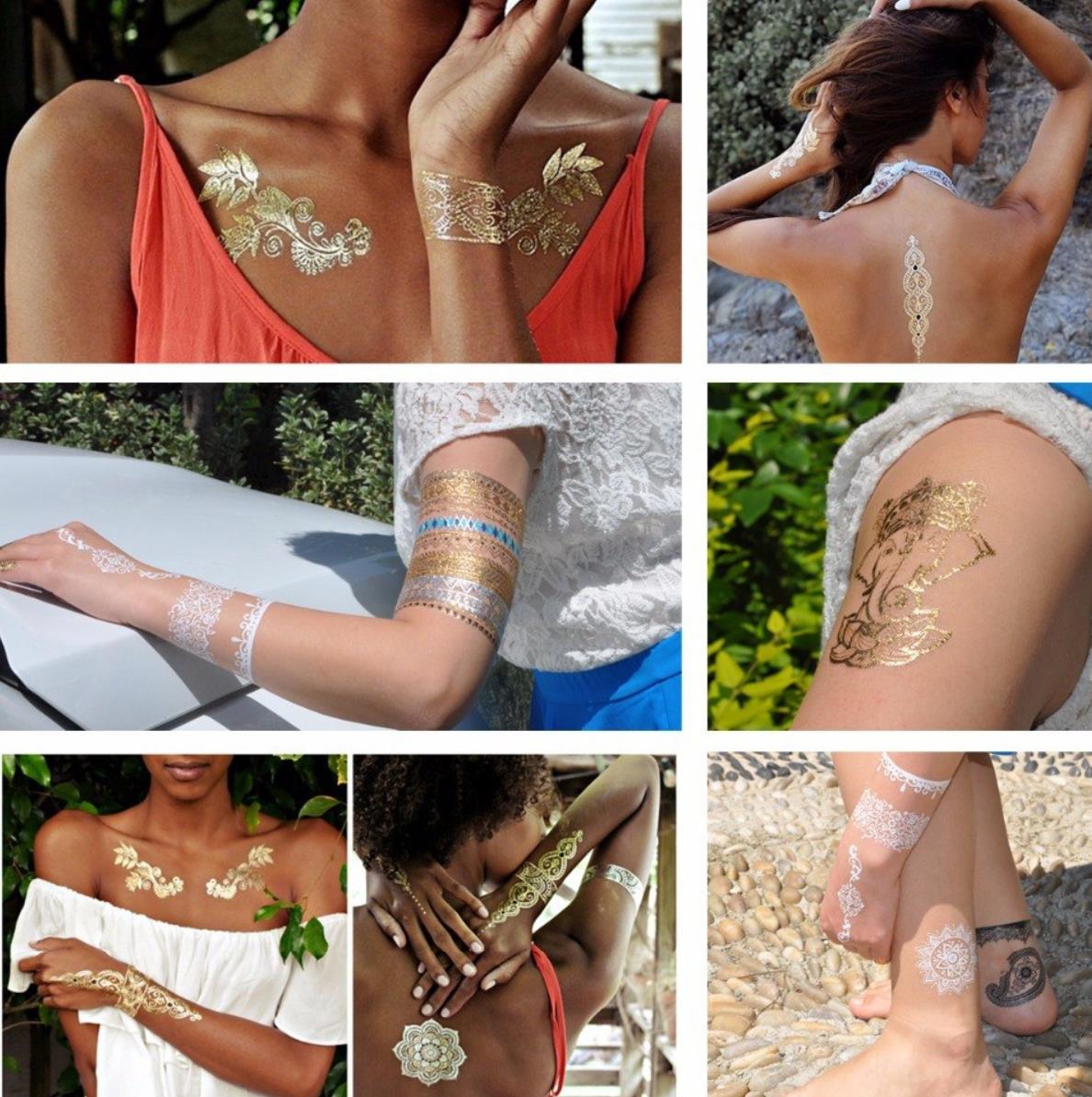 Tattoo Hauttattoo Sommer Set Metallic Look Temporäre Tattoos Goldfolie Silberfolie
