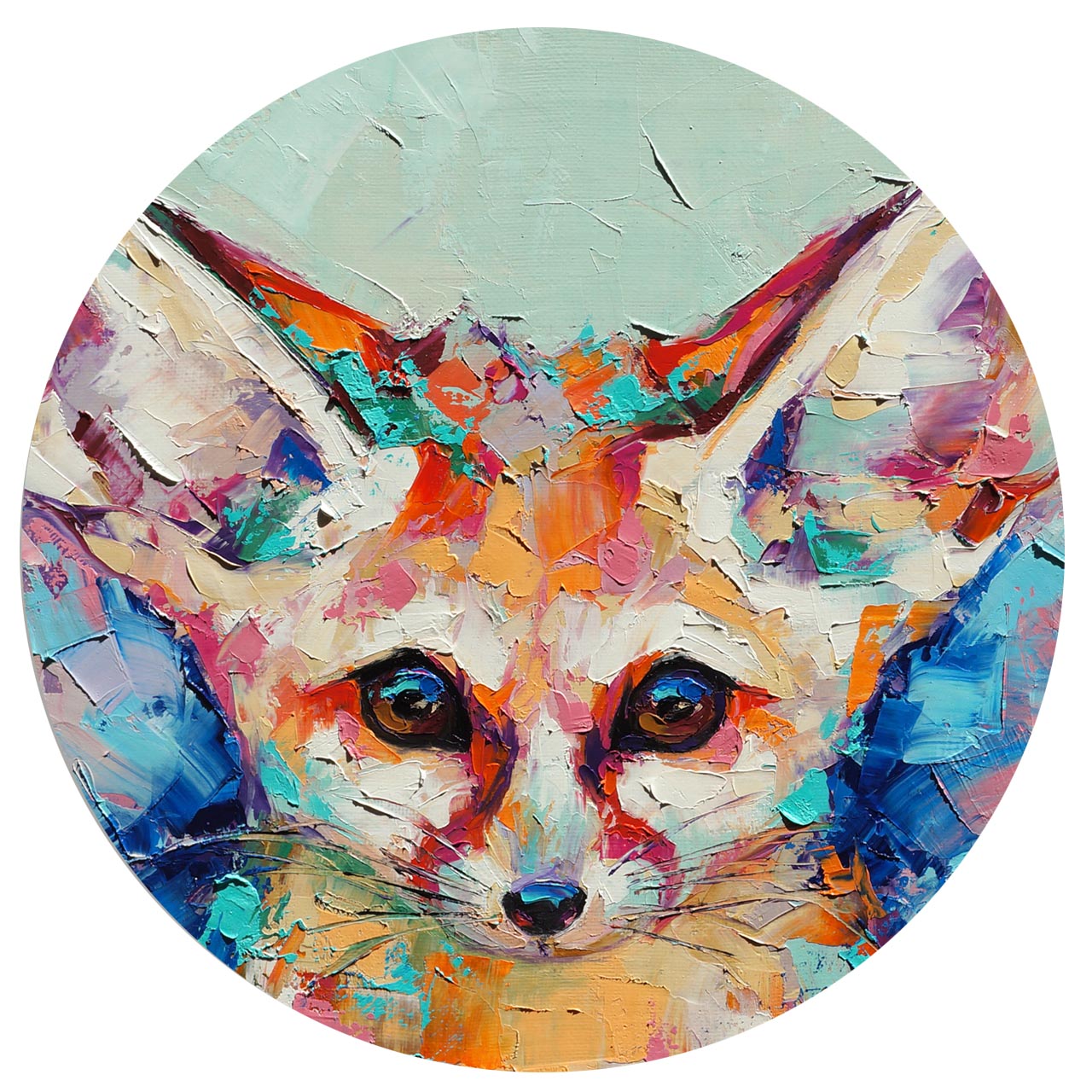 Wandbild Rund Titel:  Fuchs bunt - Bild Wanddeko Alu Dibond oder Butlerfinish 