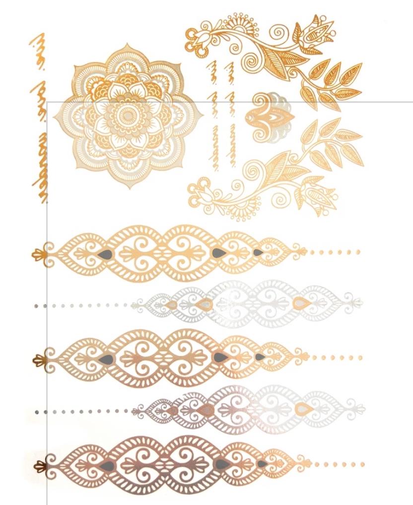 Tattoo Hauttattoo Sommer Set Metallic Look Temporäre Tattoos Goldfolie Silber