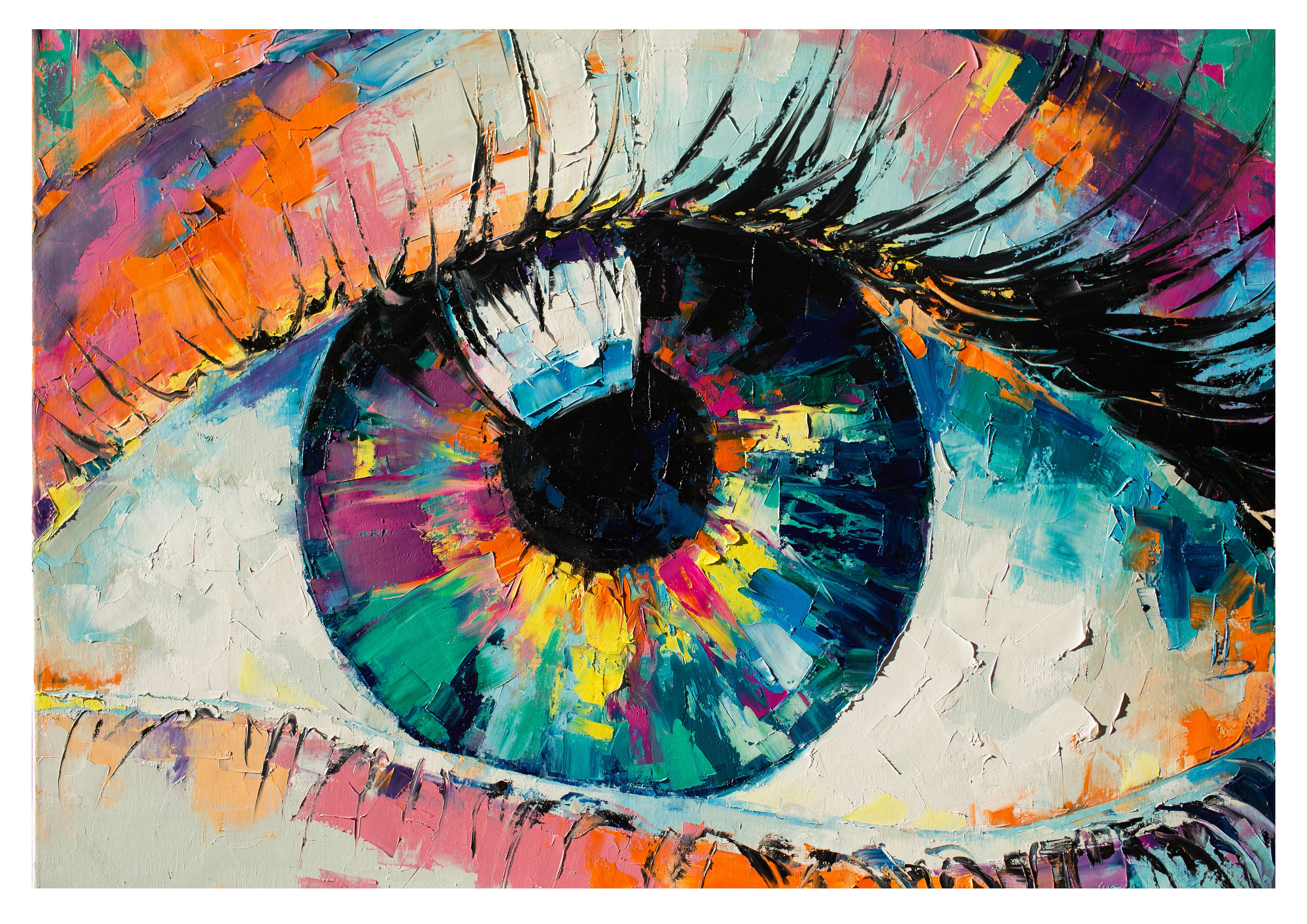 Wandbild Querformat Titel: Auge bunt Öl Art Bild Wanddeko Alu Dibond Leinwand Acrylglas Holzbalken Butlerfinish Poster