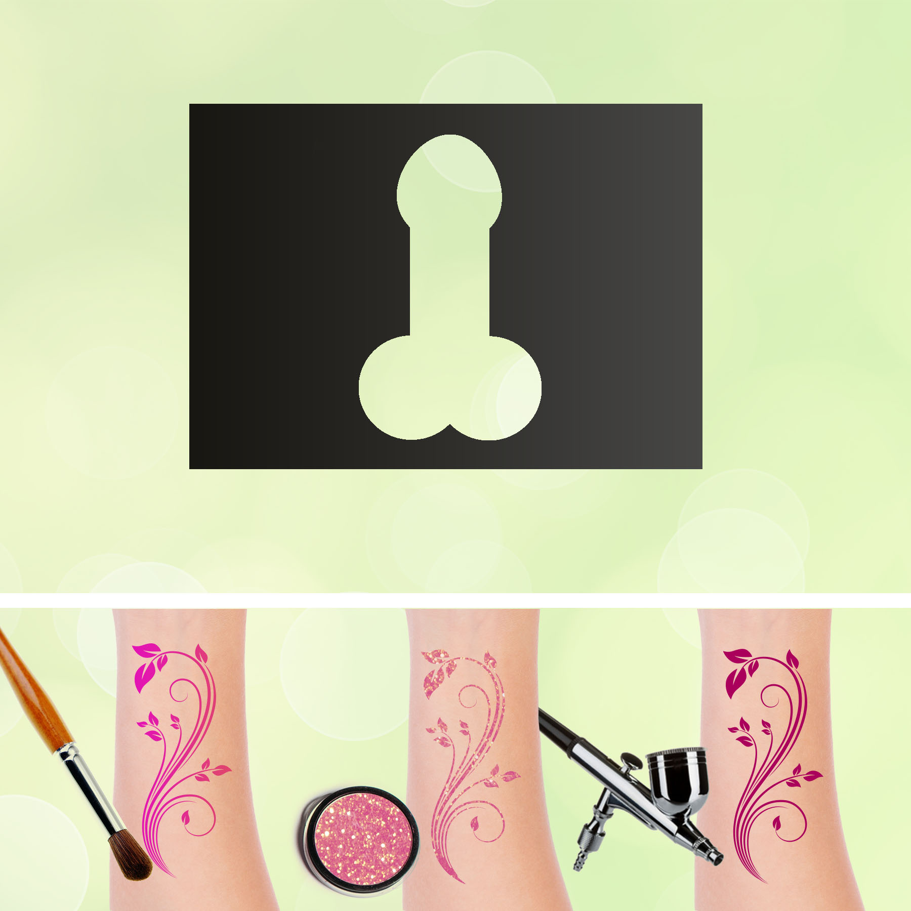 Tattoo Schablone Penis Erotik  Selbstklebend Glitzertattoo Schminken Airbrush Make up FSK 18