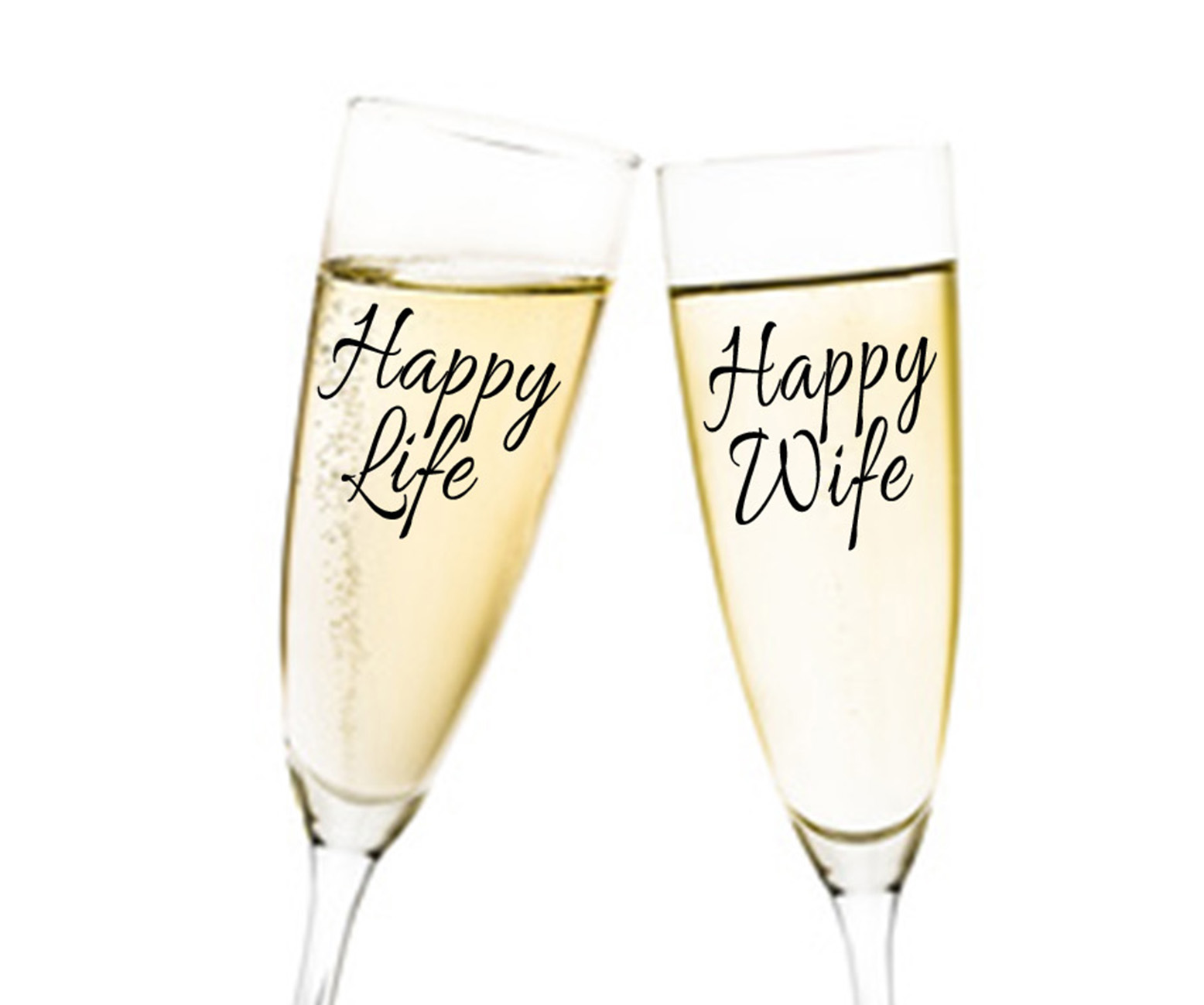 Happy Life Happy Wife Duo 2tlg. Aufkleber Hochzeit für Sektgläser