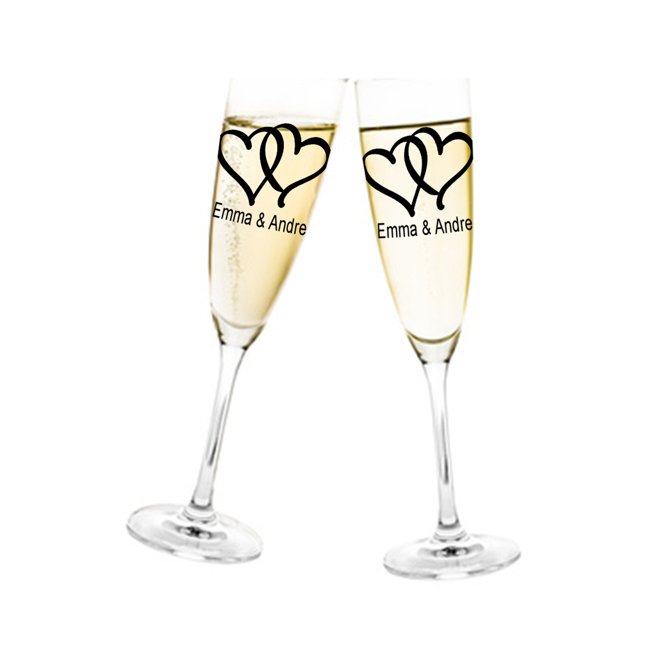 Aufkleber Hochzeit Herzen für Sektglas mit Namen Glasaufkleber für Gläser Selbstklebend