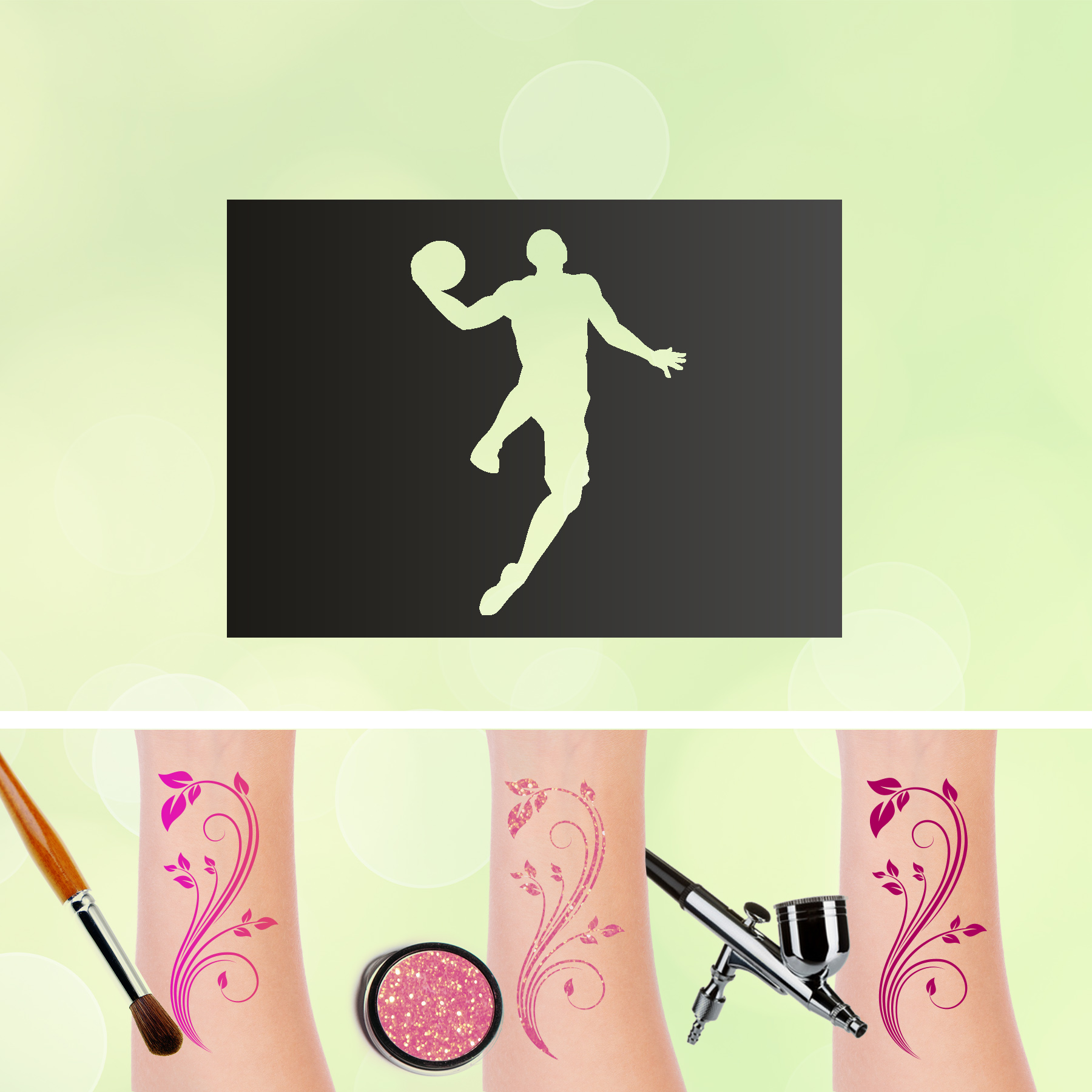 Tattoo Schablone Basketballspieler Basketball Spieler Sport Selbstklebend Kinder Schminken Airbrush