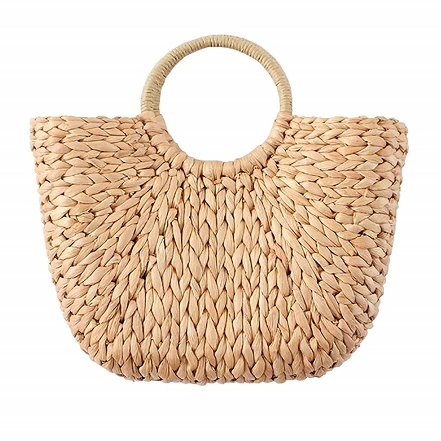 Handtasche Strandtasche Shopper Korbtasche geflochten Halbrund gewebt mit praktischem Zugband