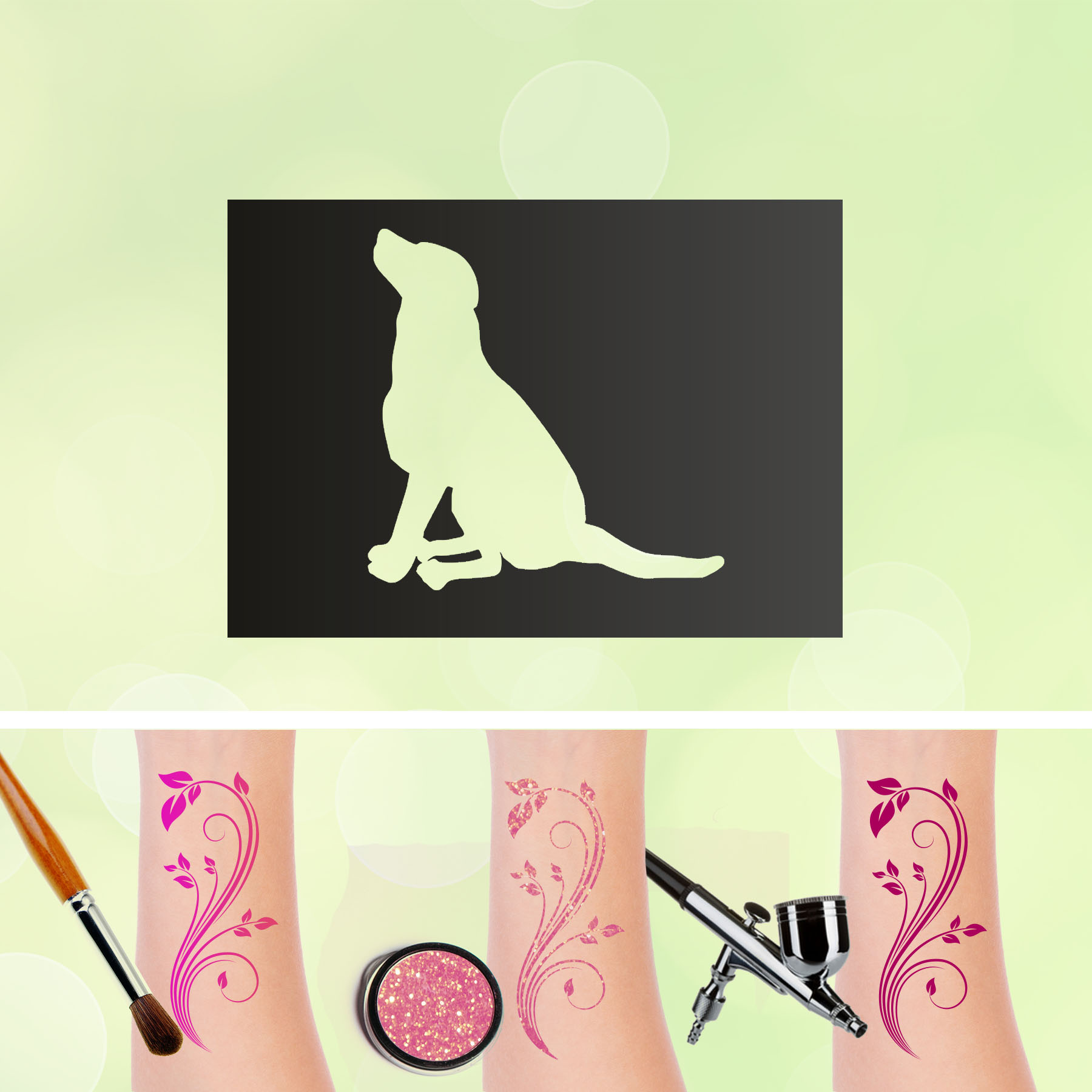 Tattoo Schablonen Hund 2 Selbstklebend Kinderschminken Airbrush