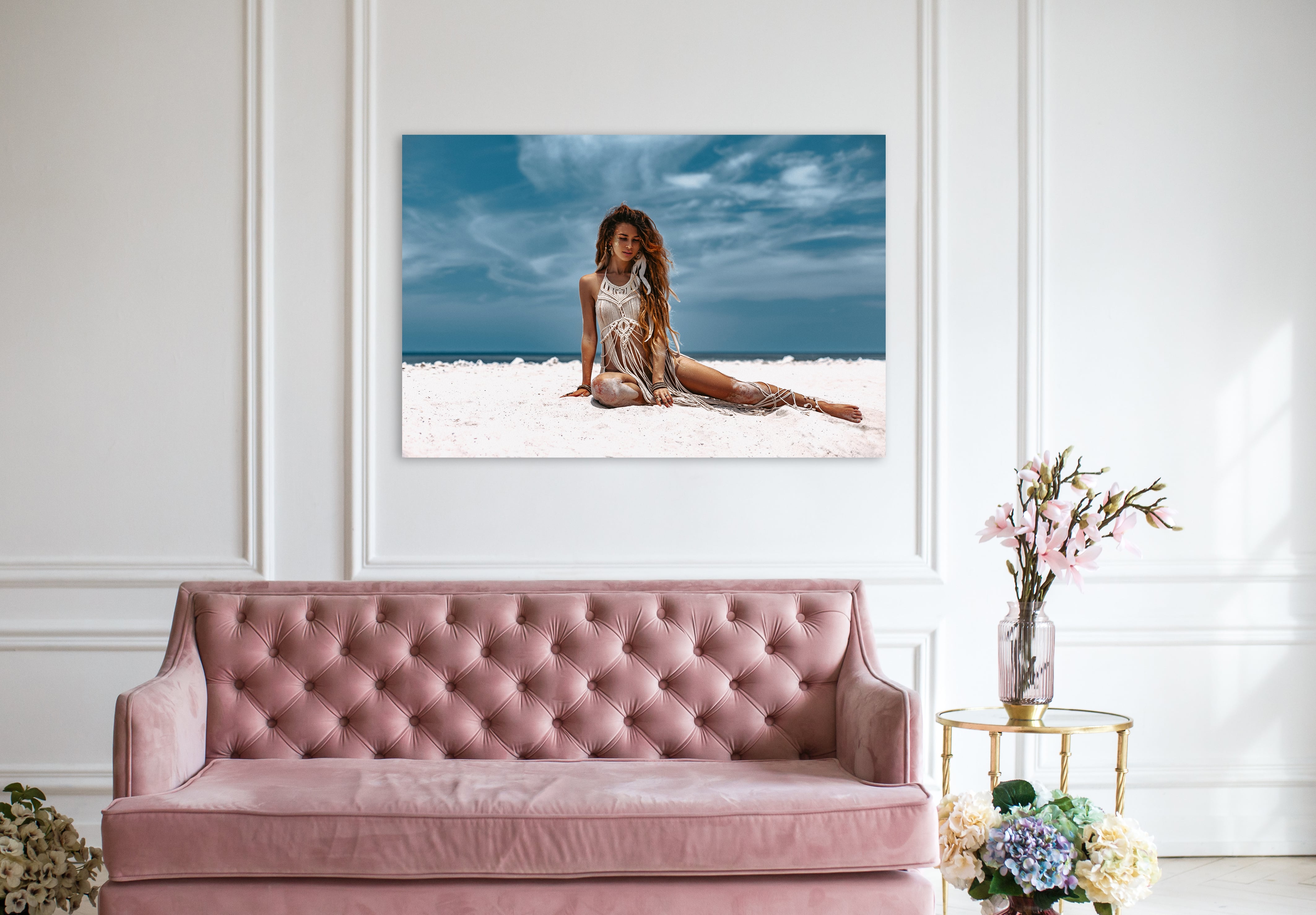 Wandbild Querformat Titel: Beautiful Girl Strand Bild Wanddeko Alu Dibond Leinwand Acrylglas Holzbalken Butlerfinish Poster