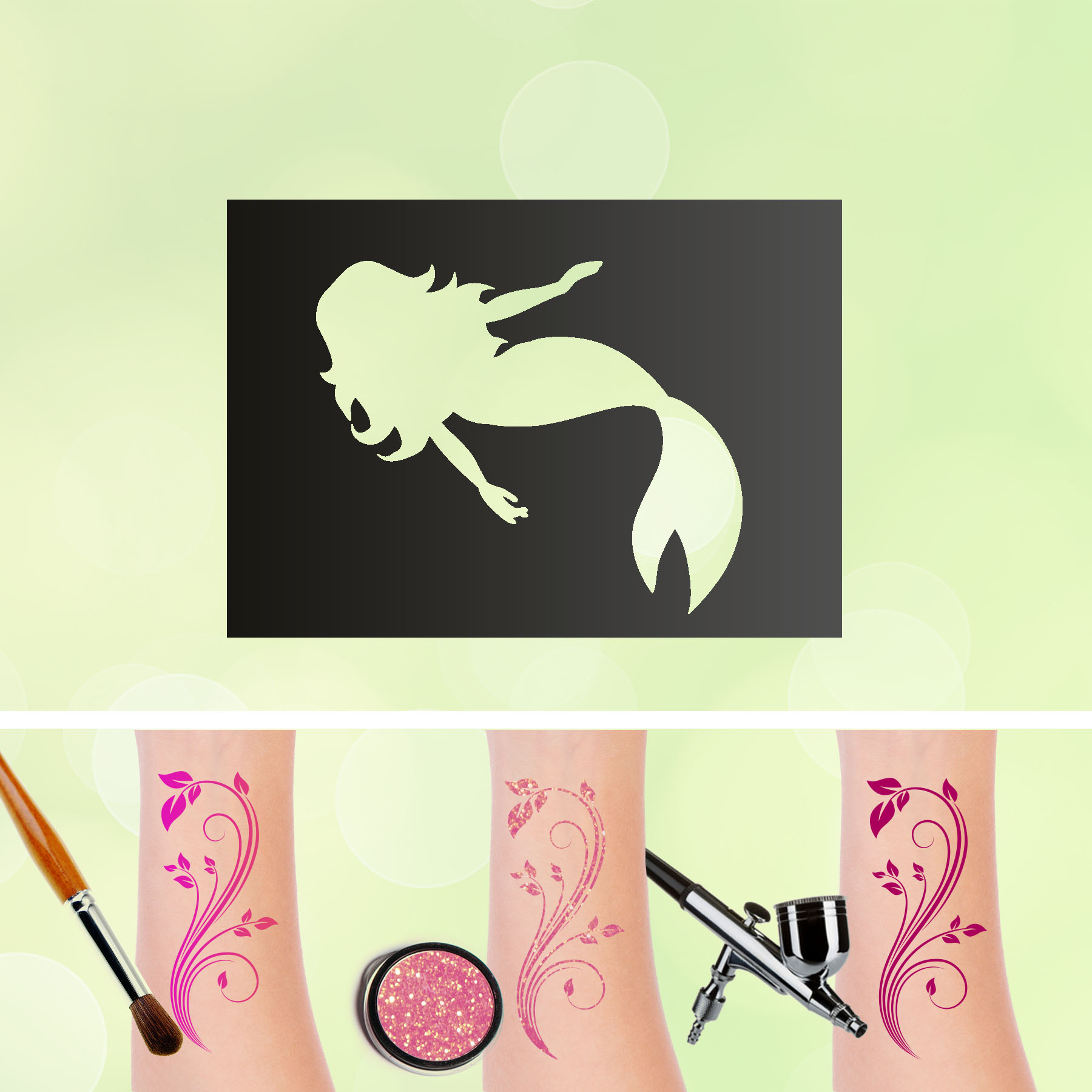 Tattoo Schablone Meerjungfrau 3 Selbstklebend Kinder Schminken Airbrush Meer Unterwasser Ozean Body
