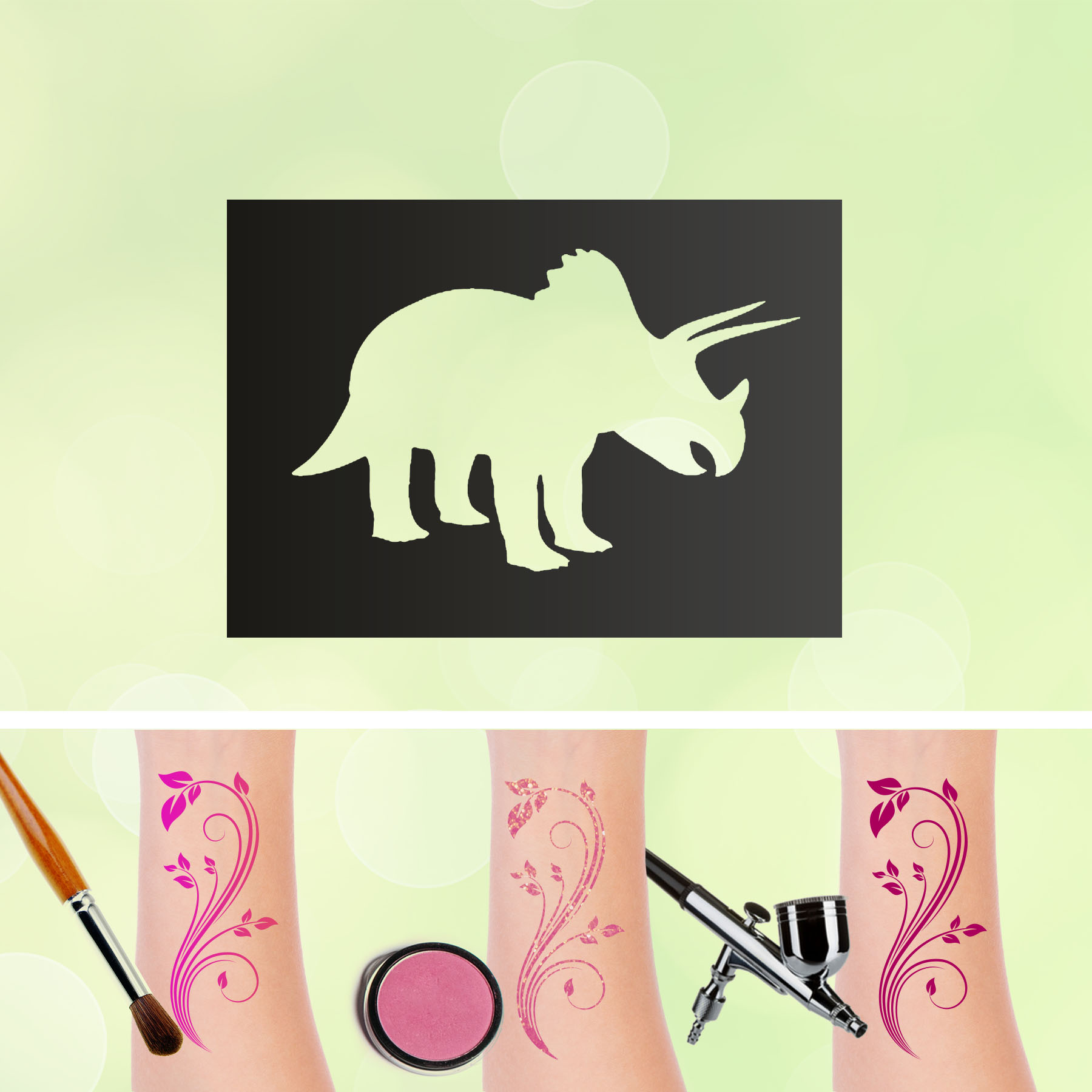 Tattoo Schablonen Dinosaurier V2 Selbstklebend Kinderschminken Airbrush