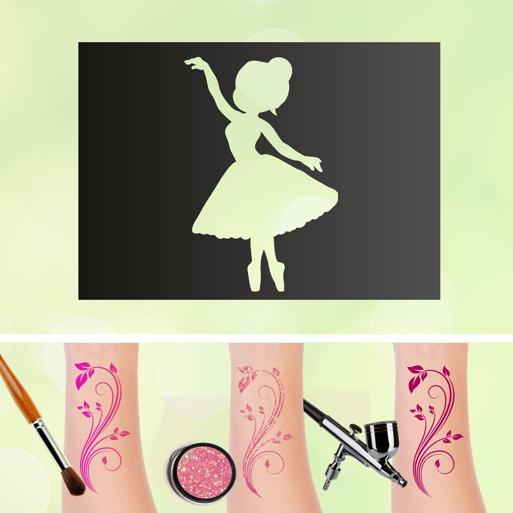Tattoo Schablonen Ballerina Selbstklebend Kinderschminken Airbrush