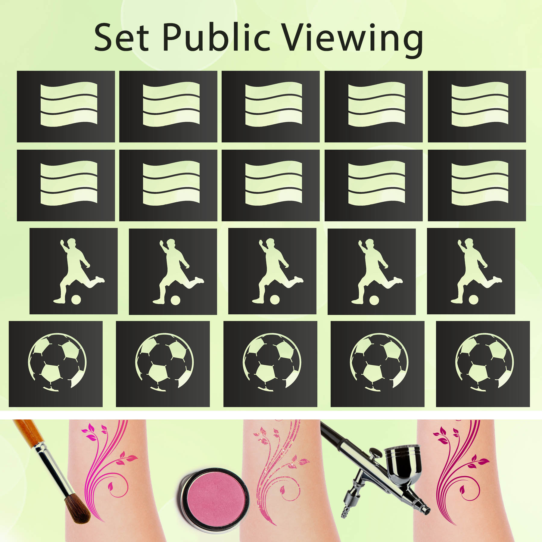 Tattoo Schablonen Set Fussball Public Viewing Fußball (20 Schablonen)