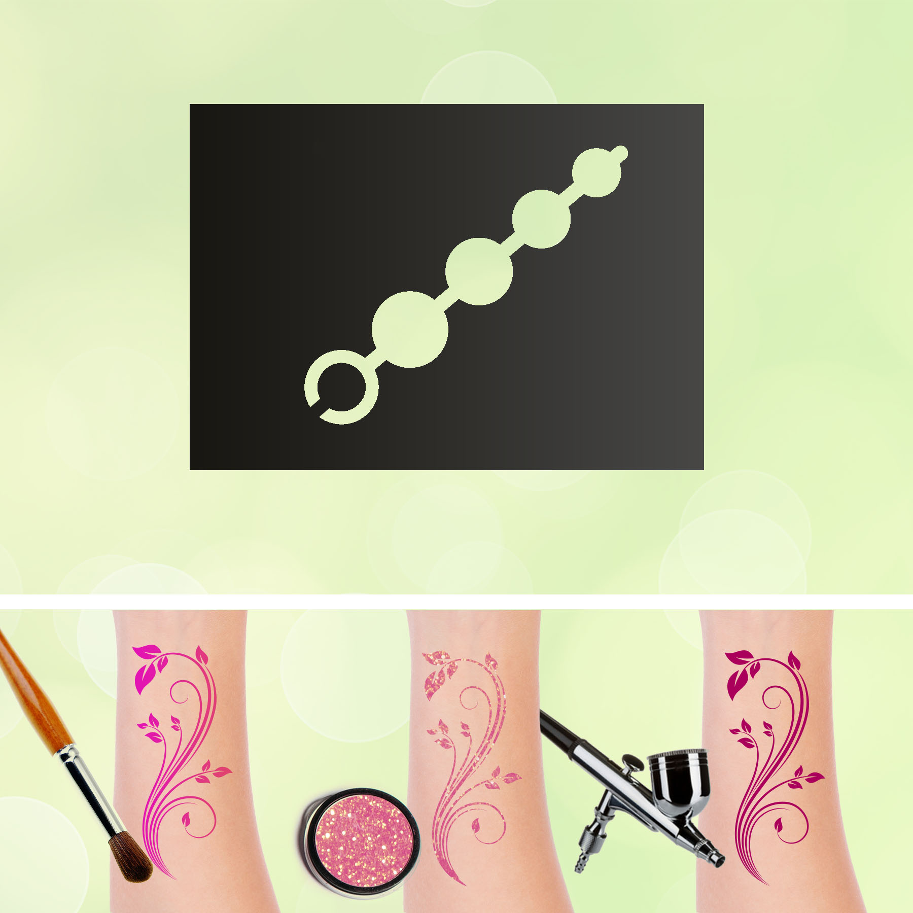 Tattoo Schablone Analkette Erotik  Selbstklebend Glitzertattoo Schminken Airbrush Make up FSK 18