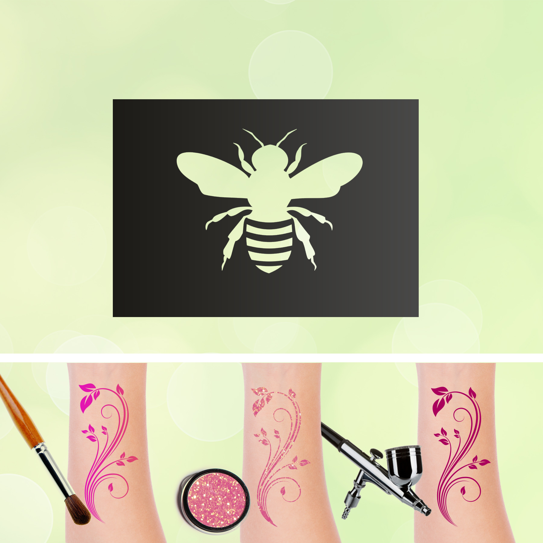 Tattoo Schablone Biene Glitzertattoos Selbstklebend Kinder Schminken Airbrush Frühling
