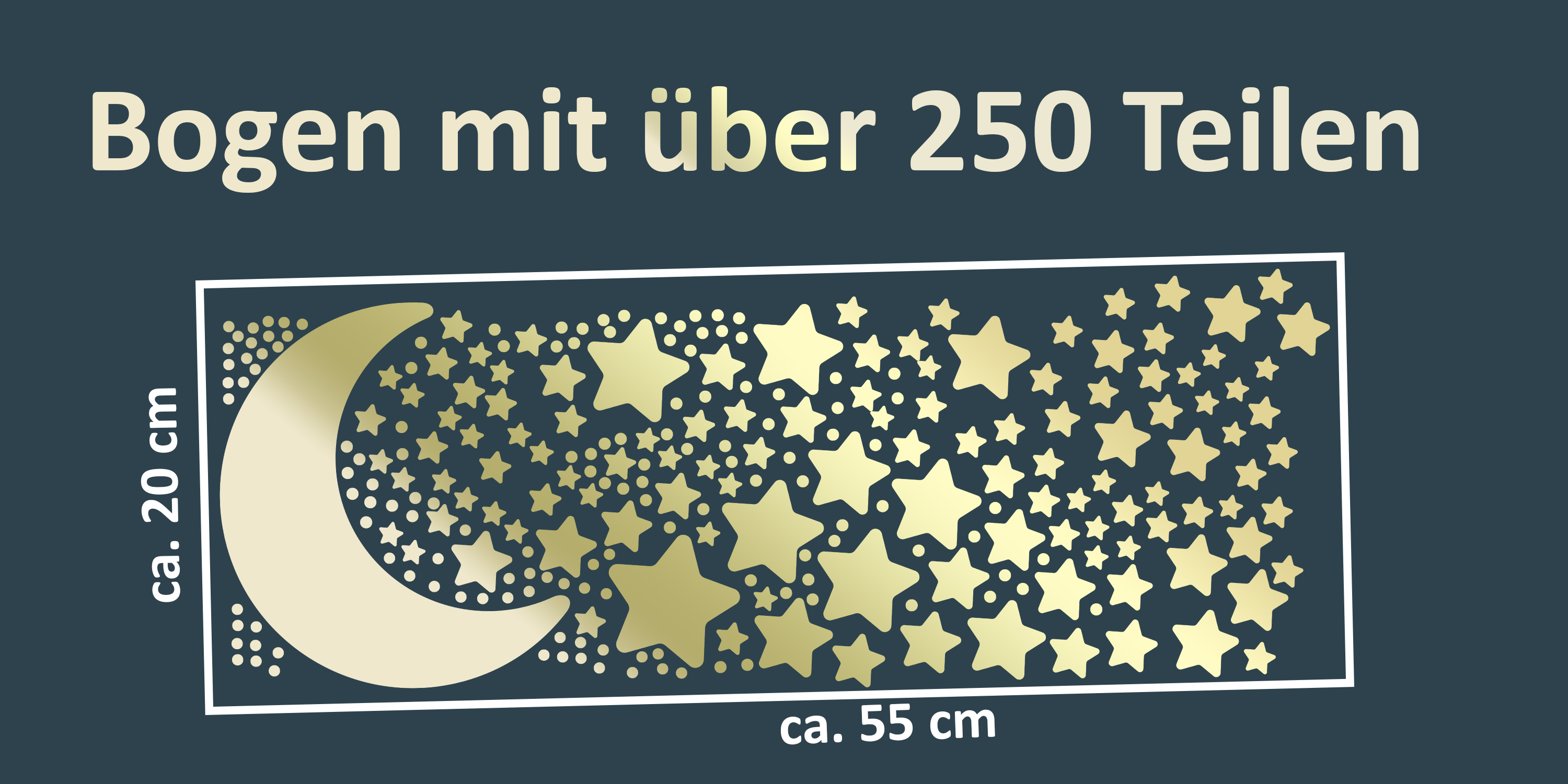 Wandtattoo Aufkleber STERNE MOND PUNKTE MIX selbstklebend in Gold Deko Wohnzimmer Schlafzimmer
