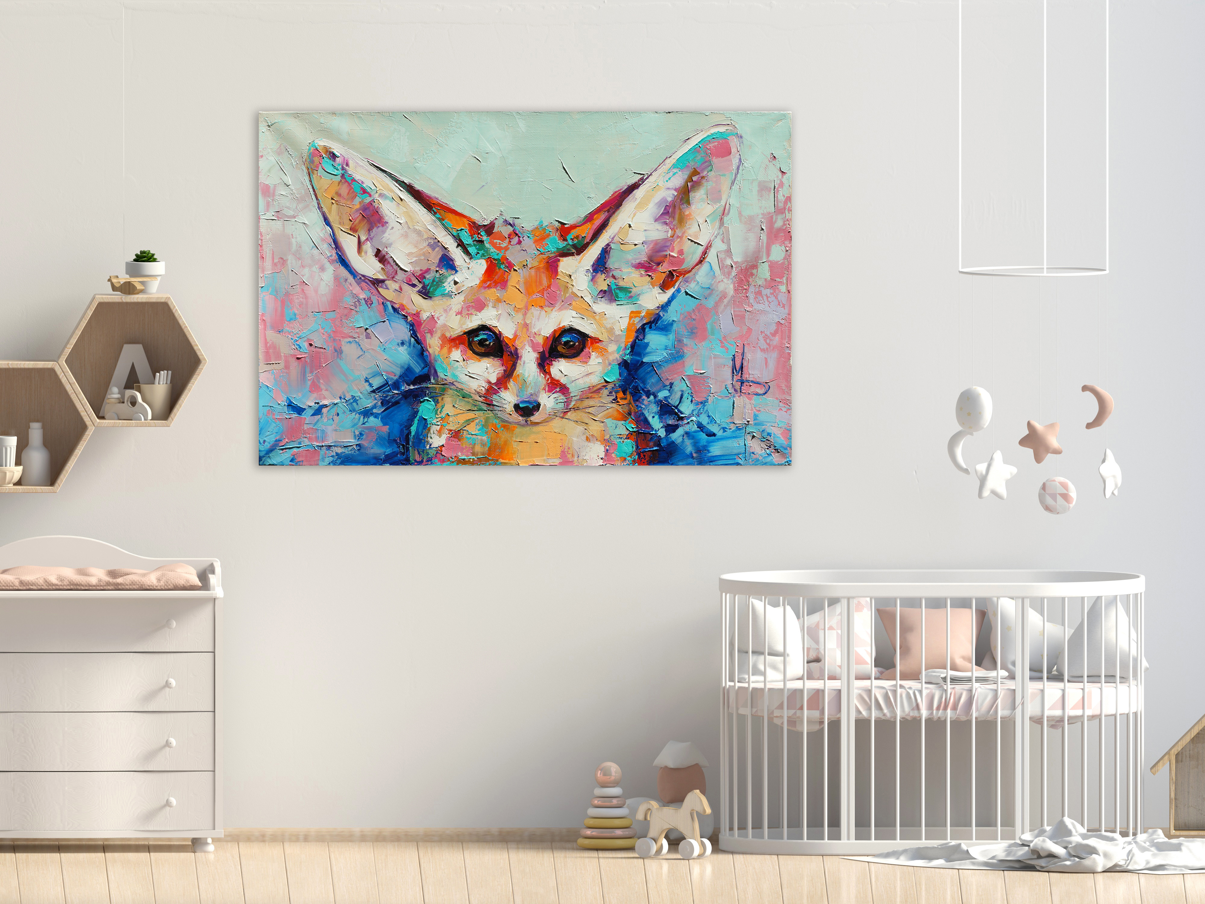 Wandbild Querformat Titel: Fuchs Bunt Gemälde Öl  Bild Wanddeko Alu Dibond Leinwand Acrylglas Holzbalken Butlerfinish Poster 