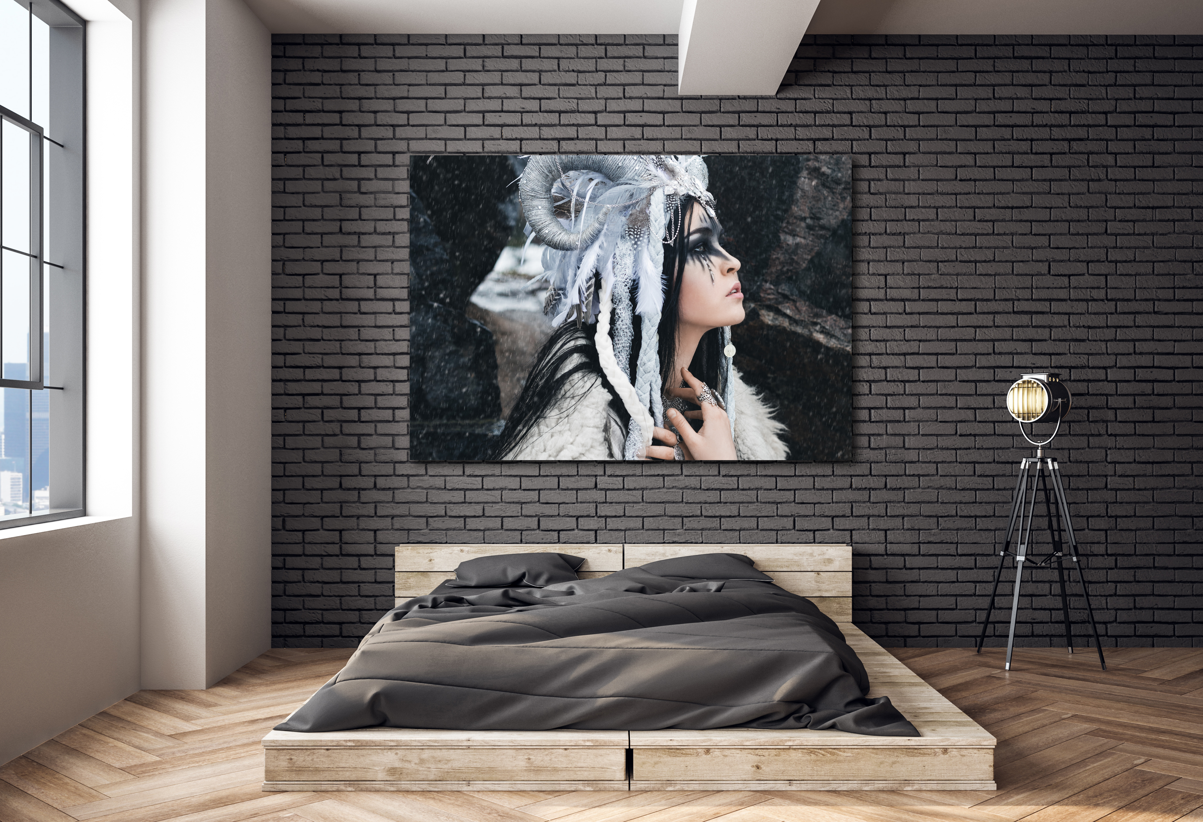 Wandbild Querformat Titel: Prinzessin Schnee Frau Beauty Sexy - Bild Wanddeko Alu Dibond Leinwand Acrylglas Holzbalken Butlerfinish Poster