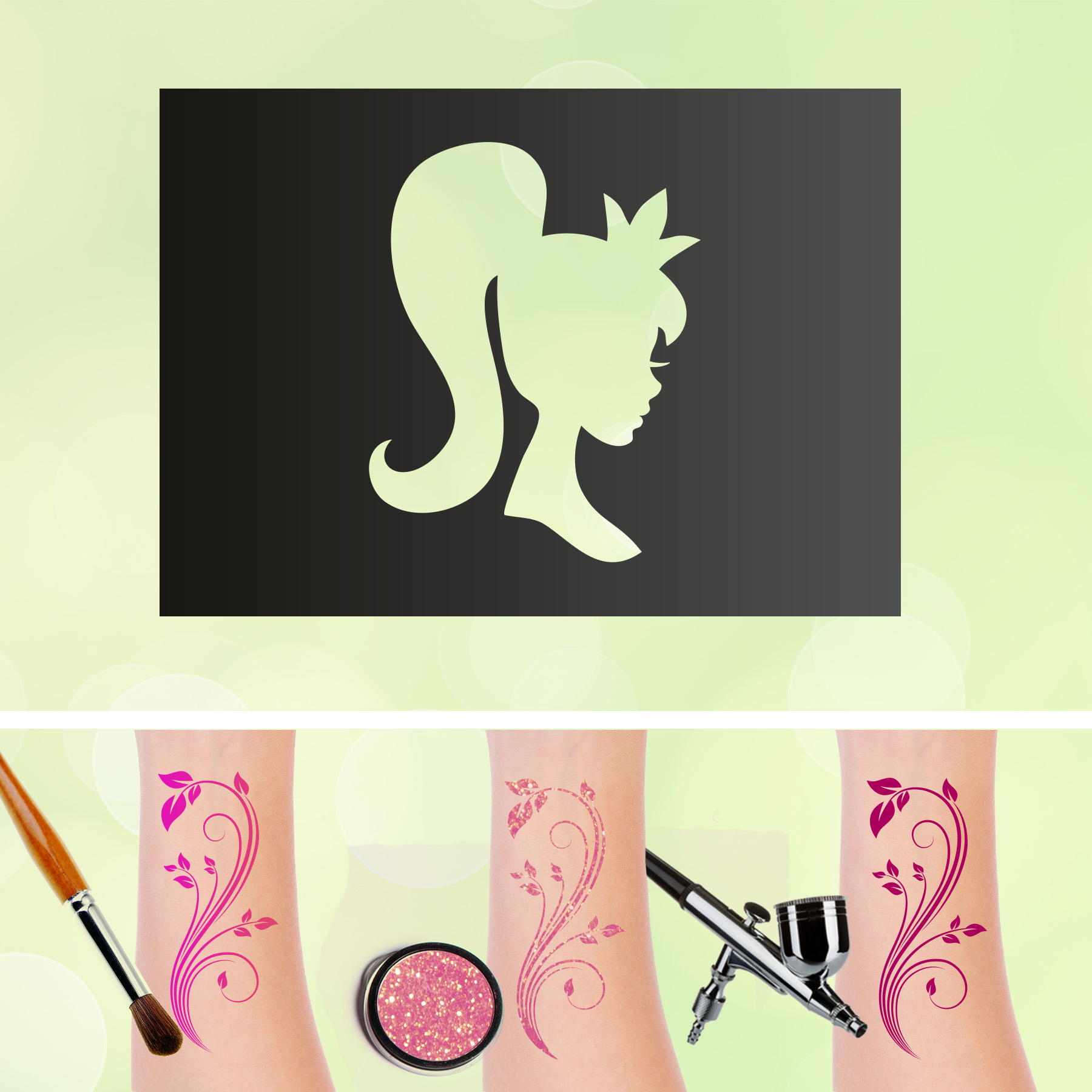 Tattoo Schablone Prinzessin Selbstklebend Kinder Schminken Airbrush Fantasy