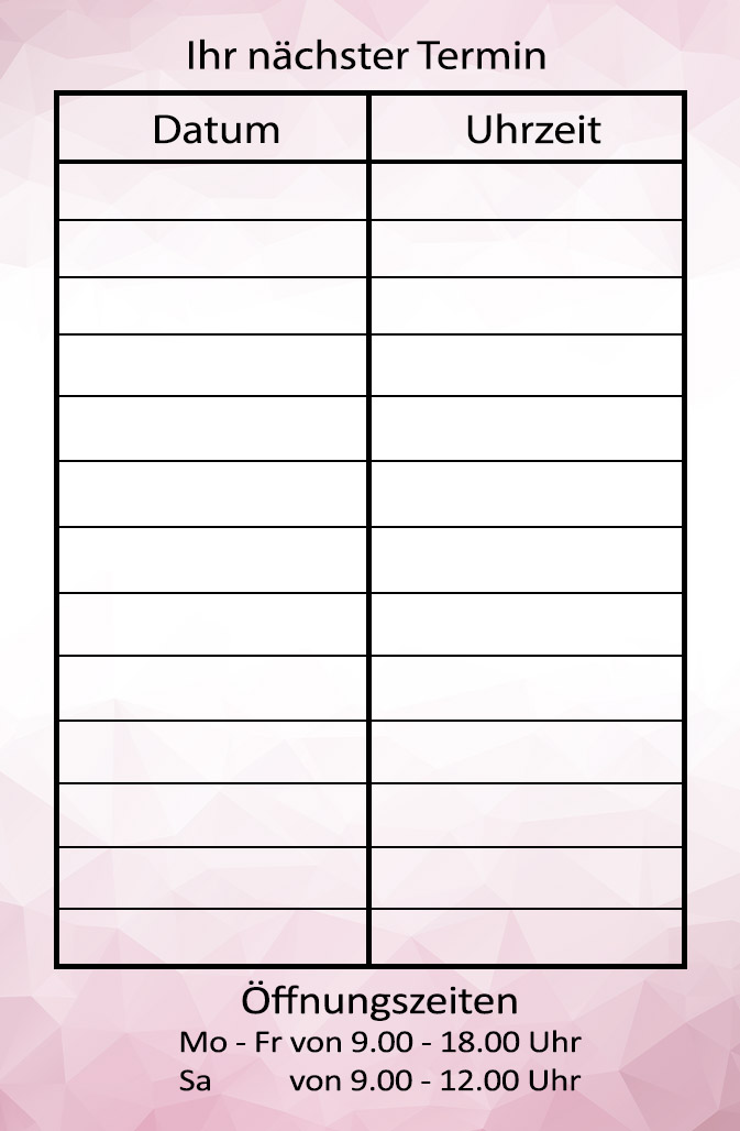 Visitenkarten individuell Fertiges Design Pink+Ihr Inhalt Bestellkärtchen Termin 350g/qm 85 x 55mm