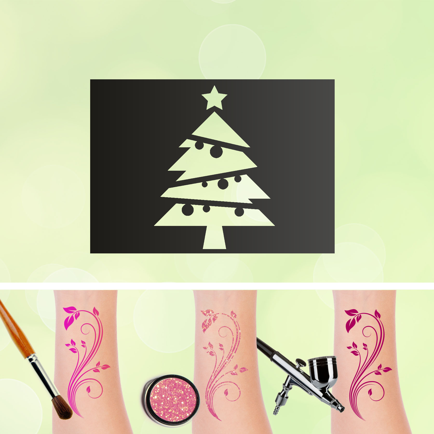 Tattoo Schablone Weihnachtsbaum Selbstklebend Kinder Schminken Airbrush