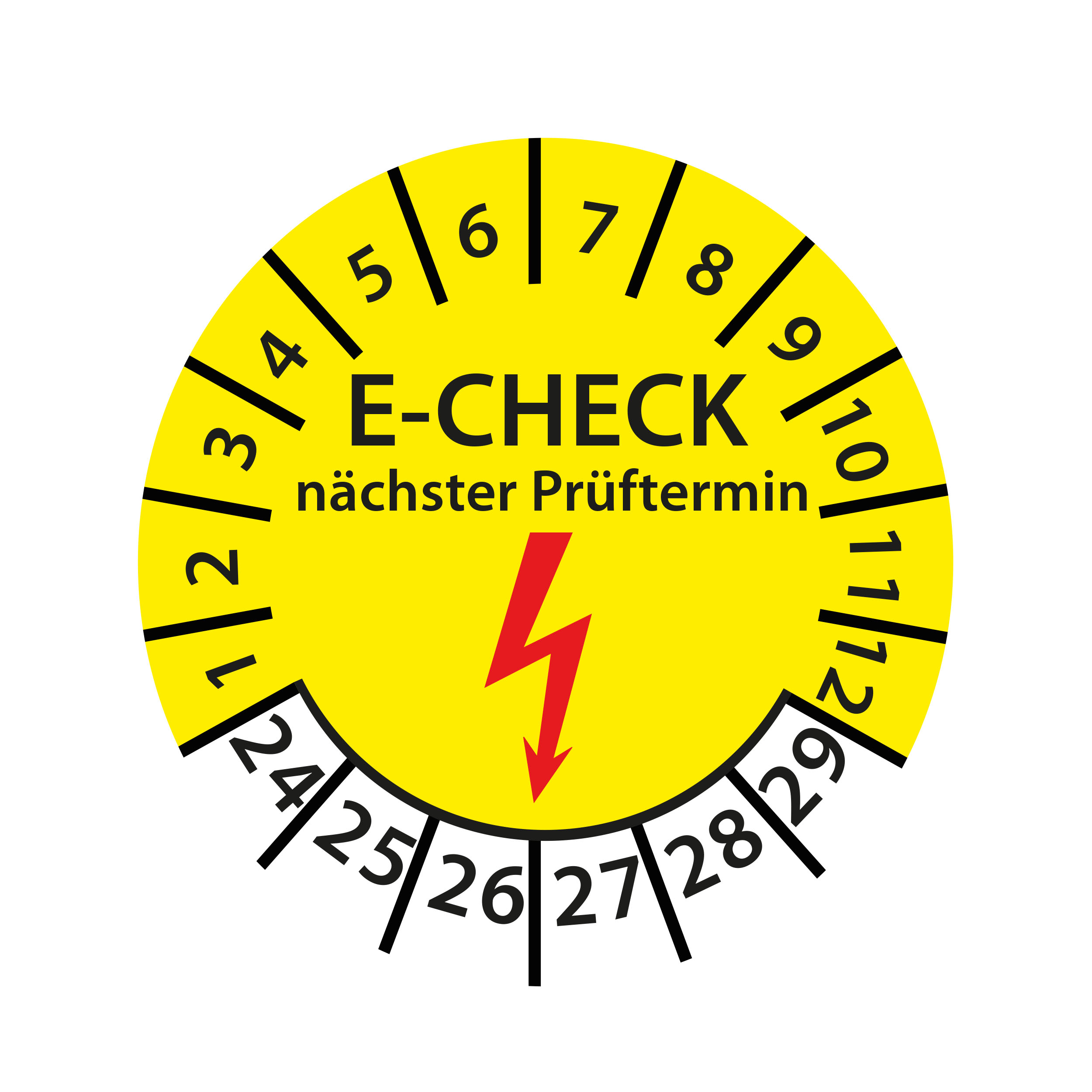 Prüfplakette E-Check nächster Prüftermin 2024-2029 Ø 30mm Rund Gelb Prüfetikett Prüfaufkleber