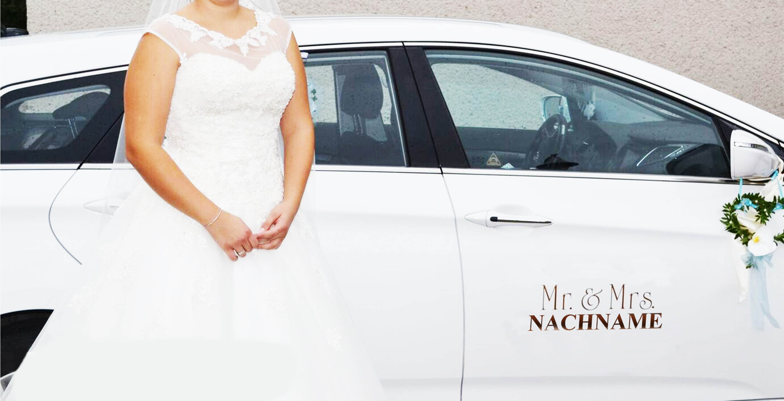 Aufkleber Hochzeit Auto Mr. & Mrs. mit Nachnamen für Autotür