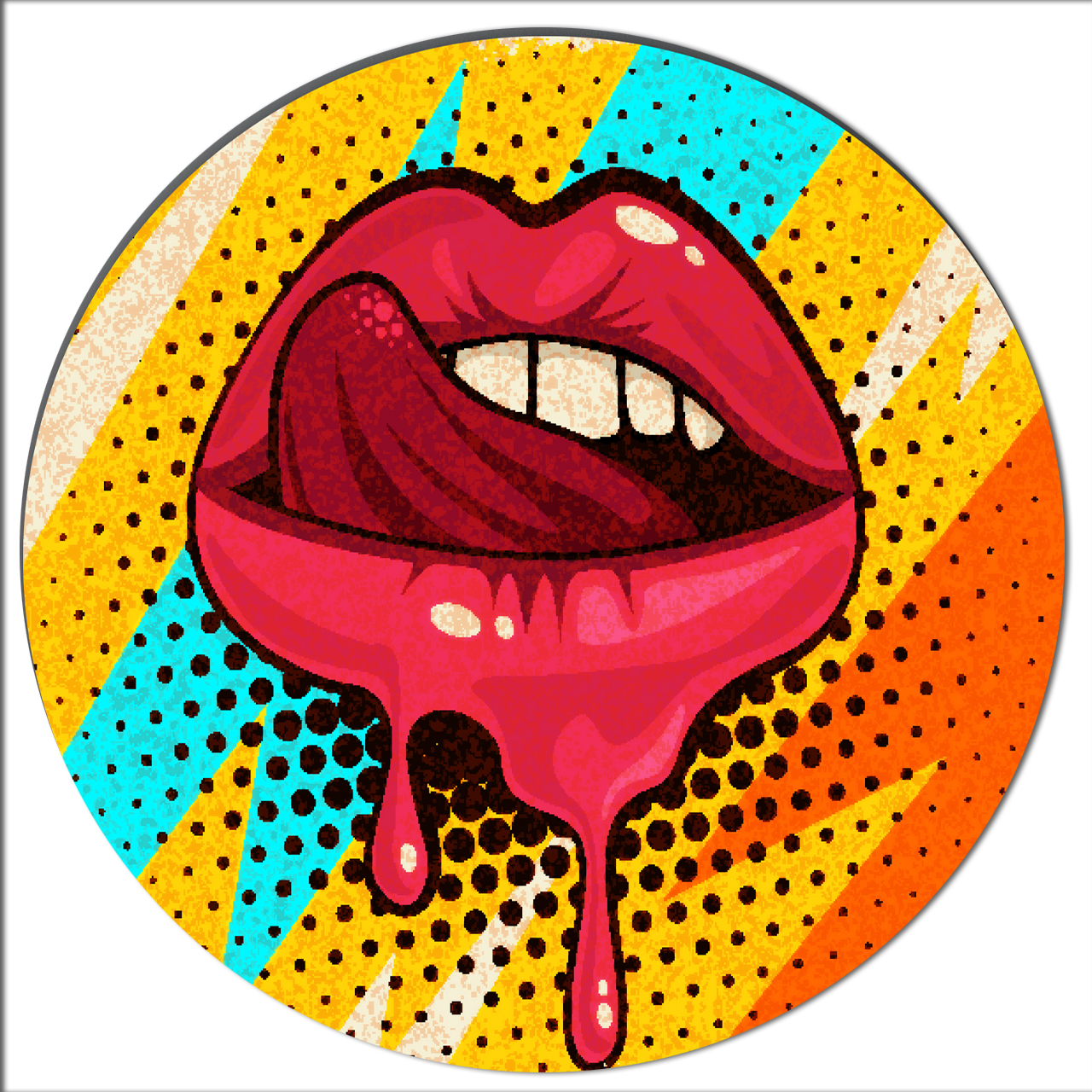 Wandbild Rund Titel: Mund Lippen Rot Pop Art - Bild Wanddeko Alu Dibond oder Butlerfinish