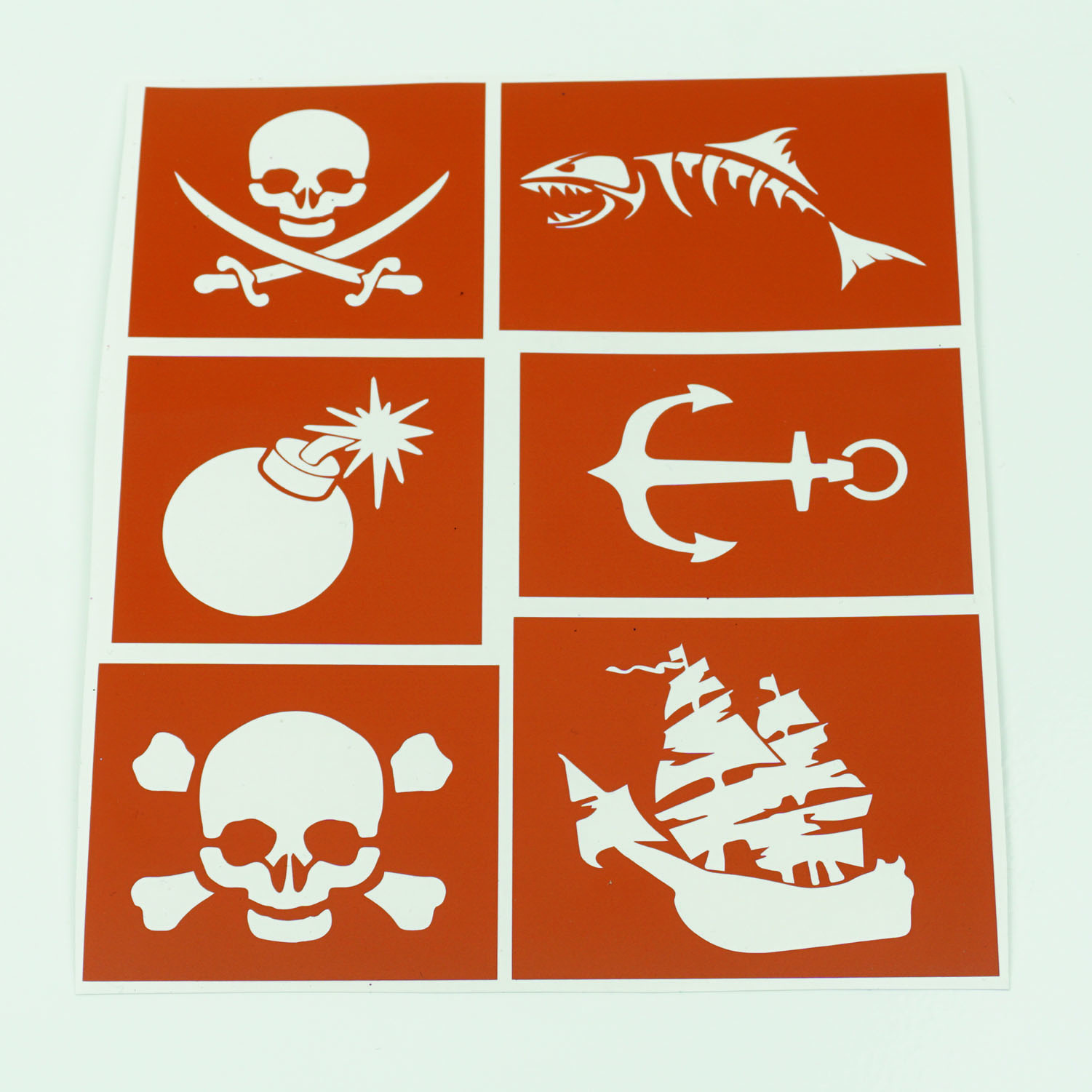 Tattoo Schablonen SET Kinder PIRATEN 6 Schablonen Glitzertattoos Selbstklebend Totenkopf Anker