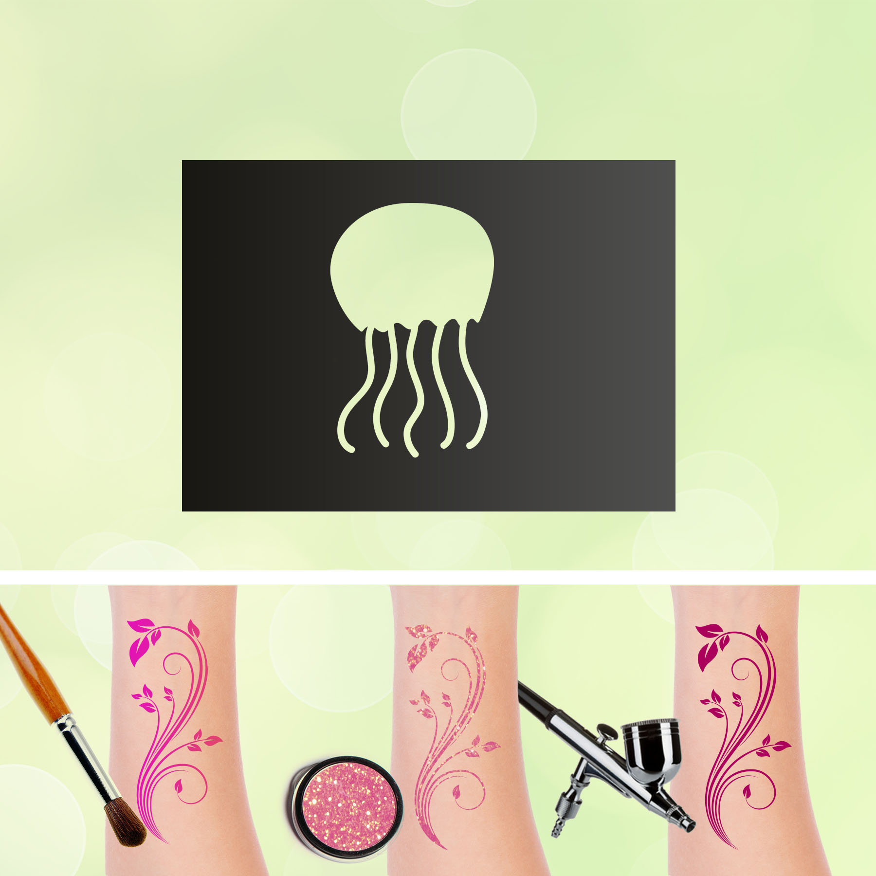 Tattoo Schablone Qualle Selbstklebend Kinder Schminken Airbrush Meer Unterwasser Ozean Body Fisch