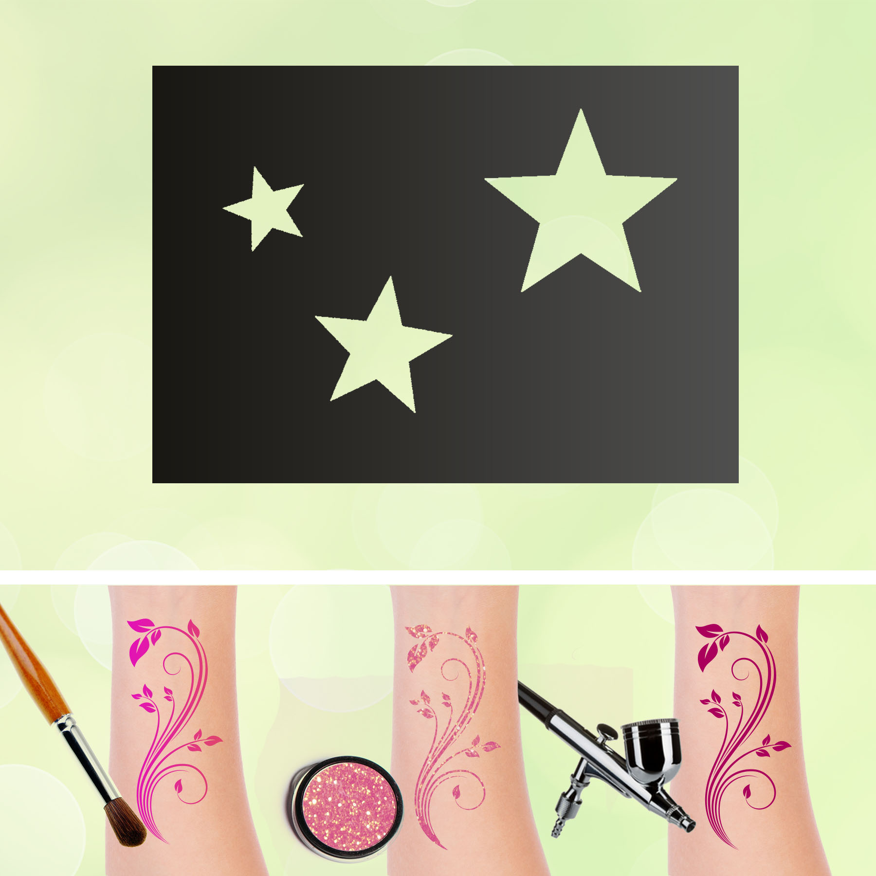 Tattoo Schablonen 3 Sterne Selbstklebend Kinderschminken Airbrush