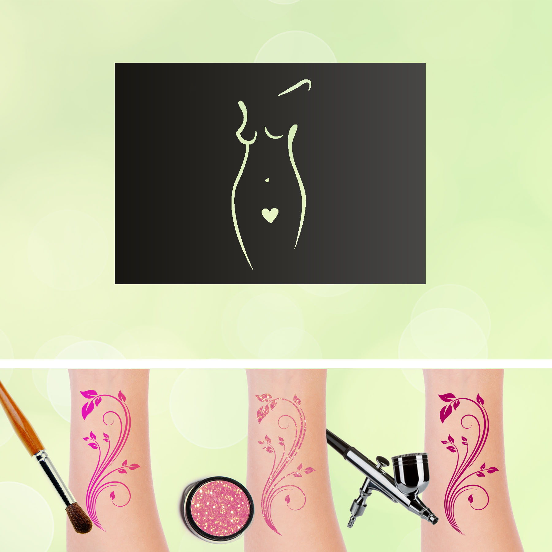Tattoo Schablone Frau nackt Erotik  Selbstklebend Glitzertattoo Schminken Airbrush Make up FSK 18